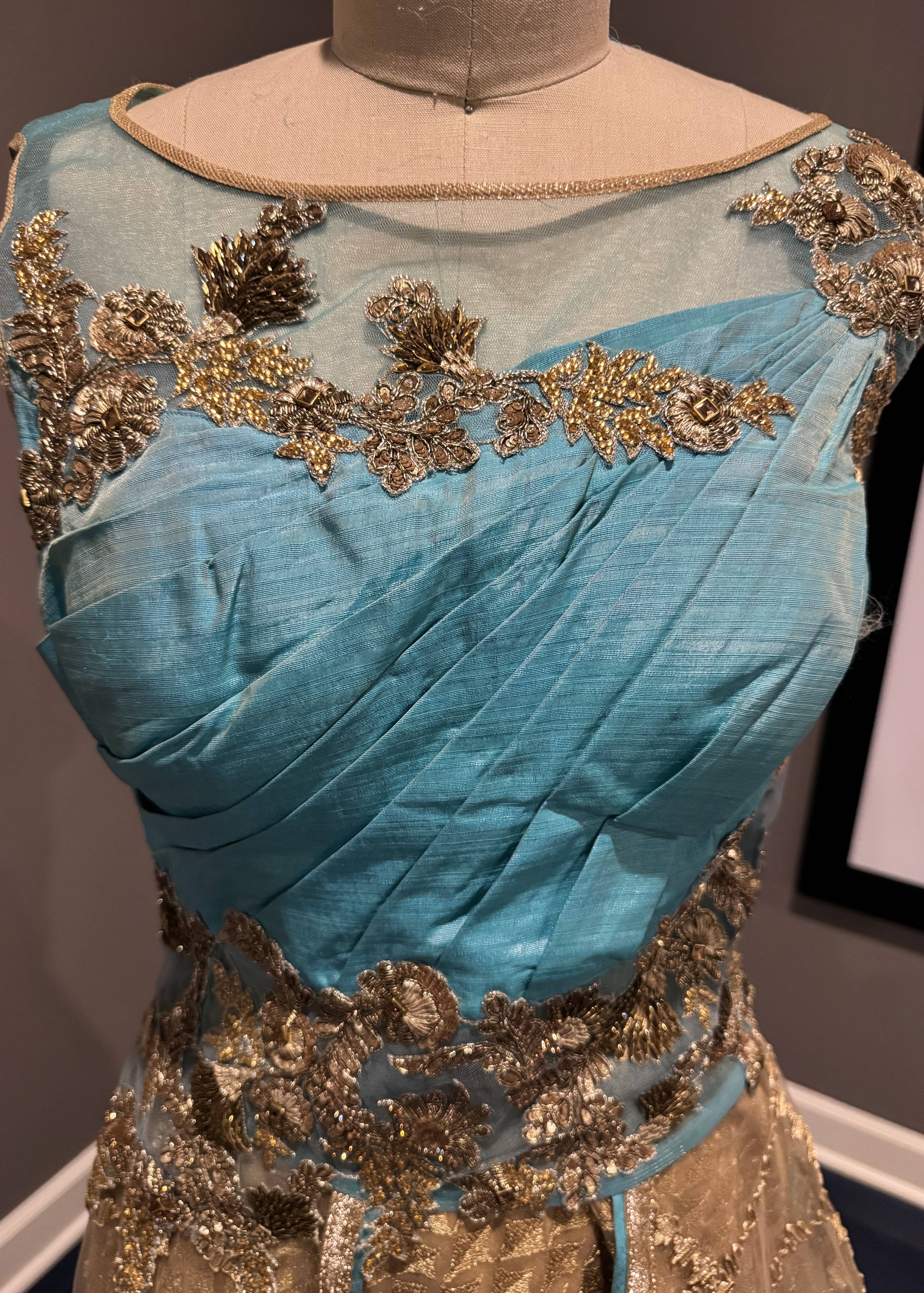 Blue and Gold Net Lehenga Image - 2