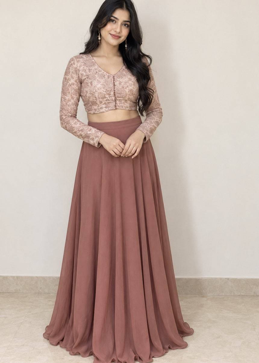 Dusty Rose Lace Lehenga Set Image - 0