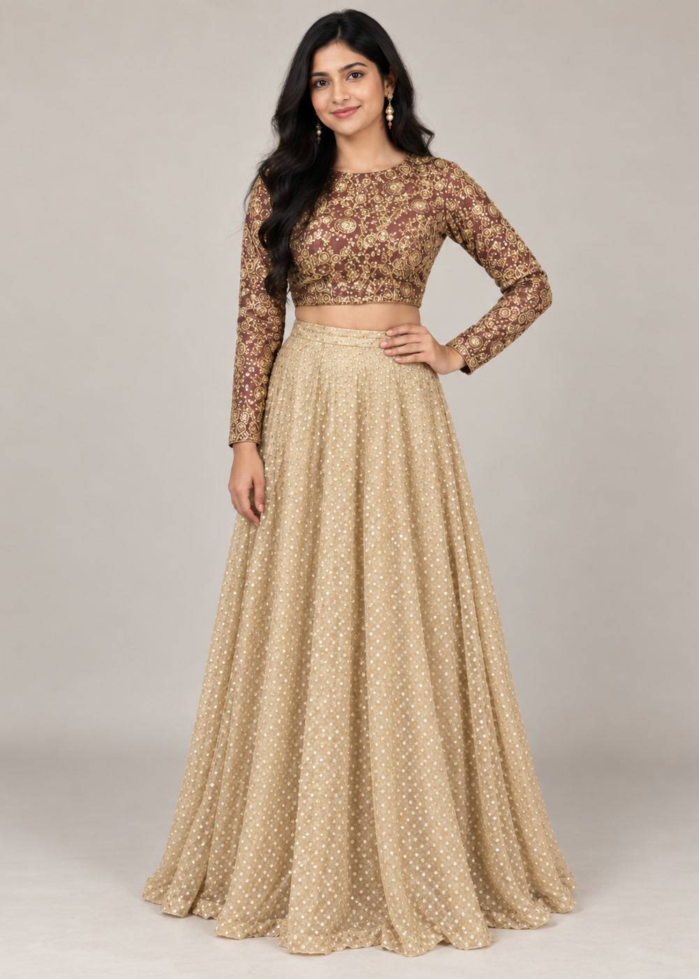 Gold and Maroon Embroidered Lehenga Set Image - 0