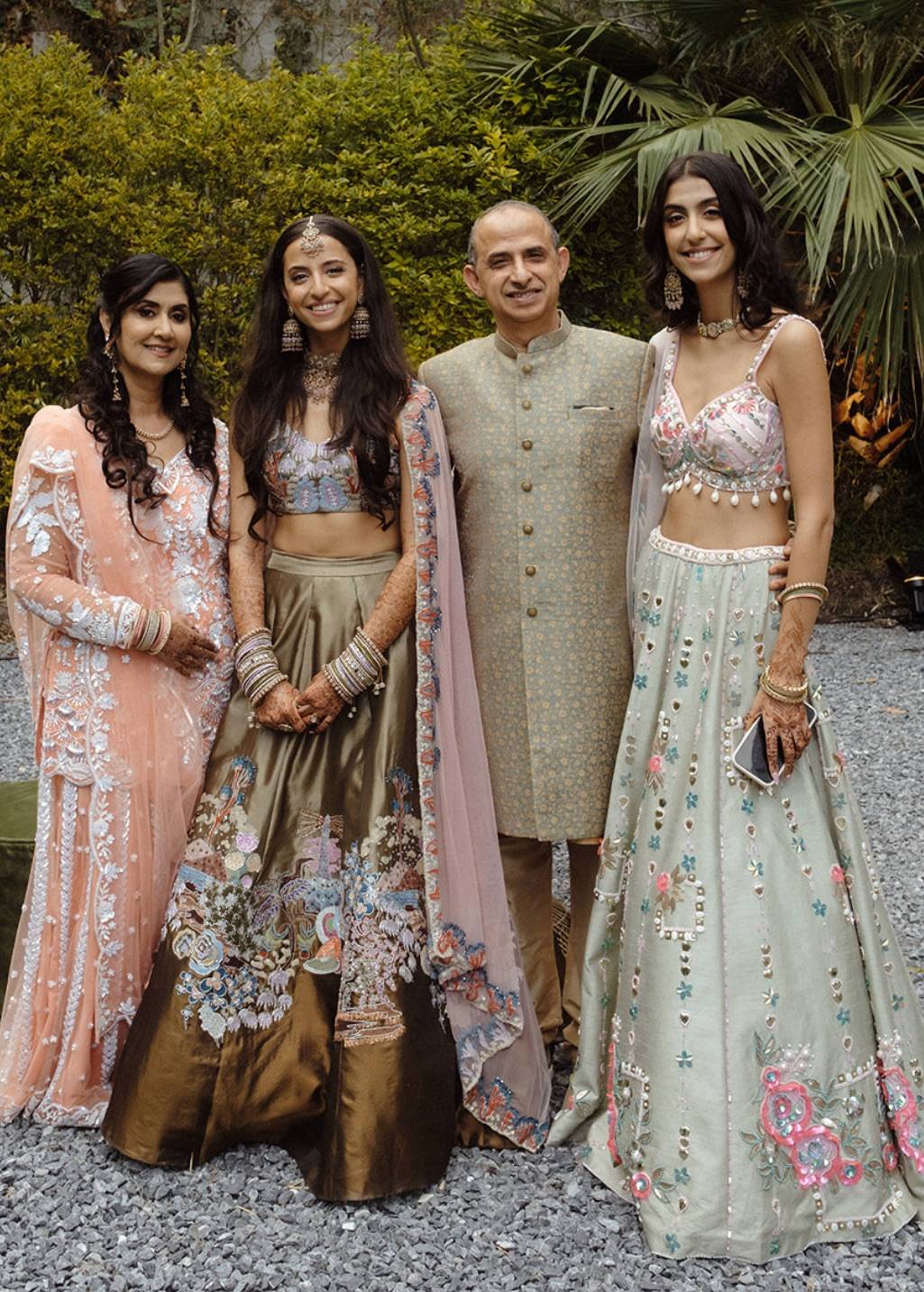 Sage Green Floral Mirror Work Lehenga Set Image - 2