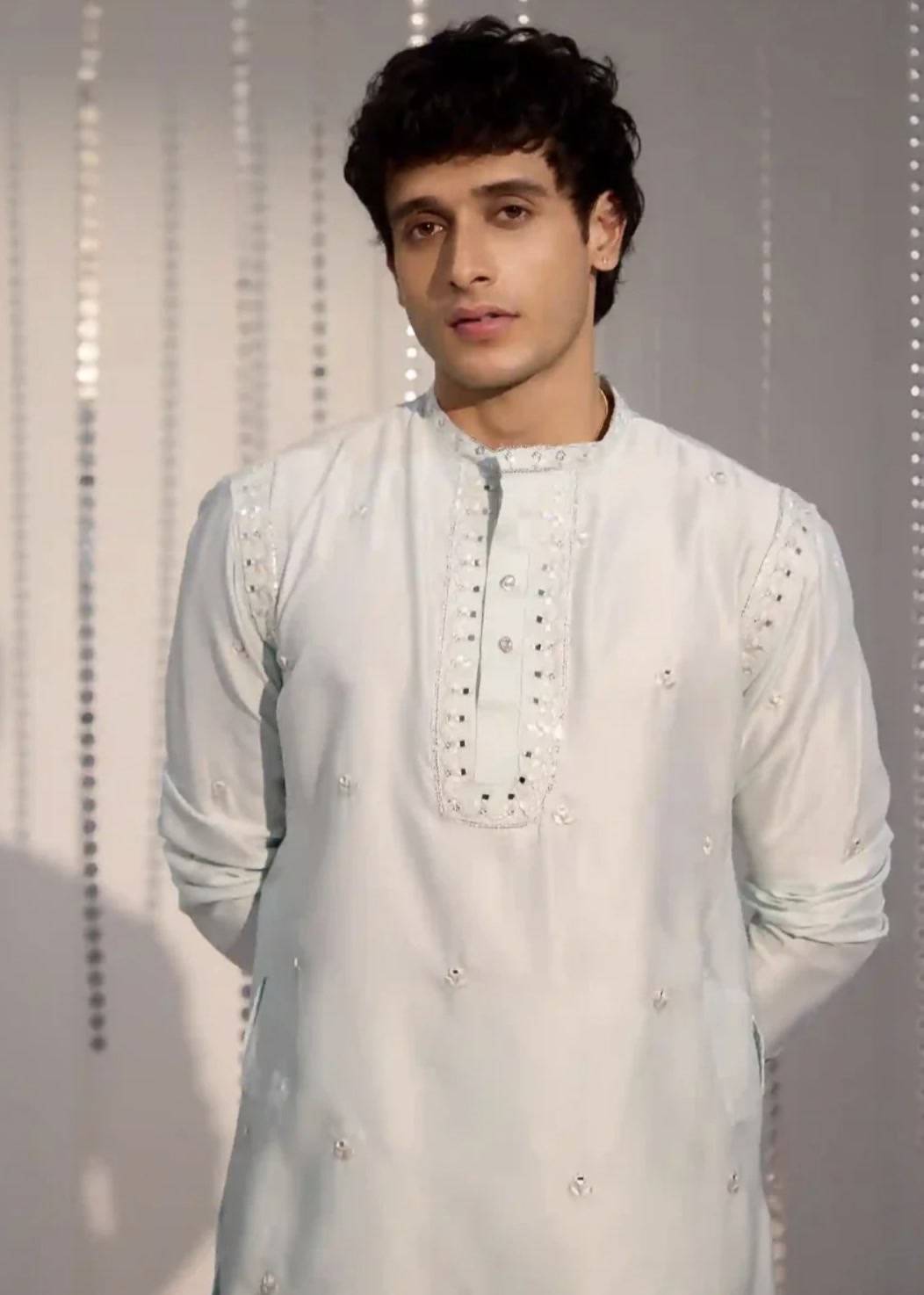 Mint Blue Mirror Work Kurta Set Image - 1