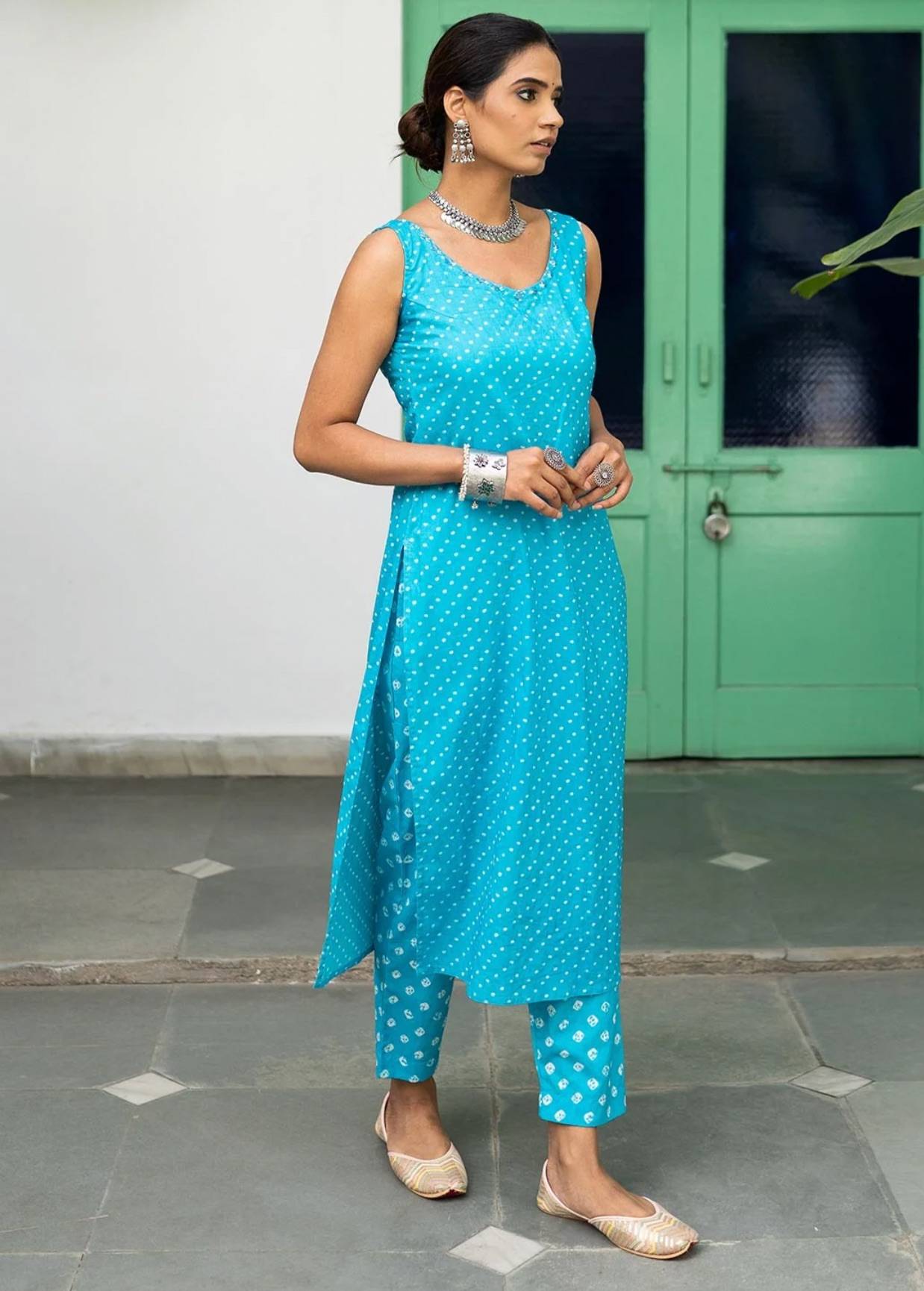 Blue Bandhani Kurta Set Image - 1