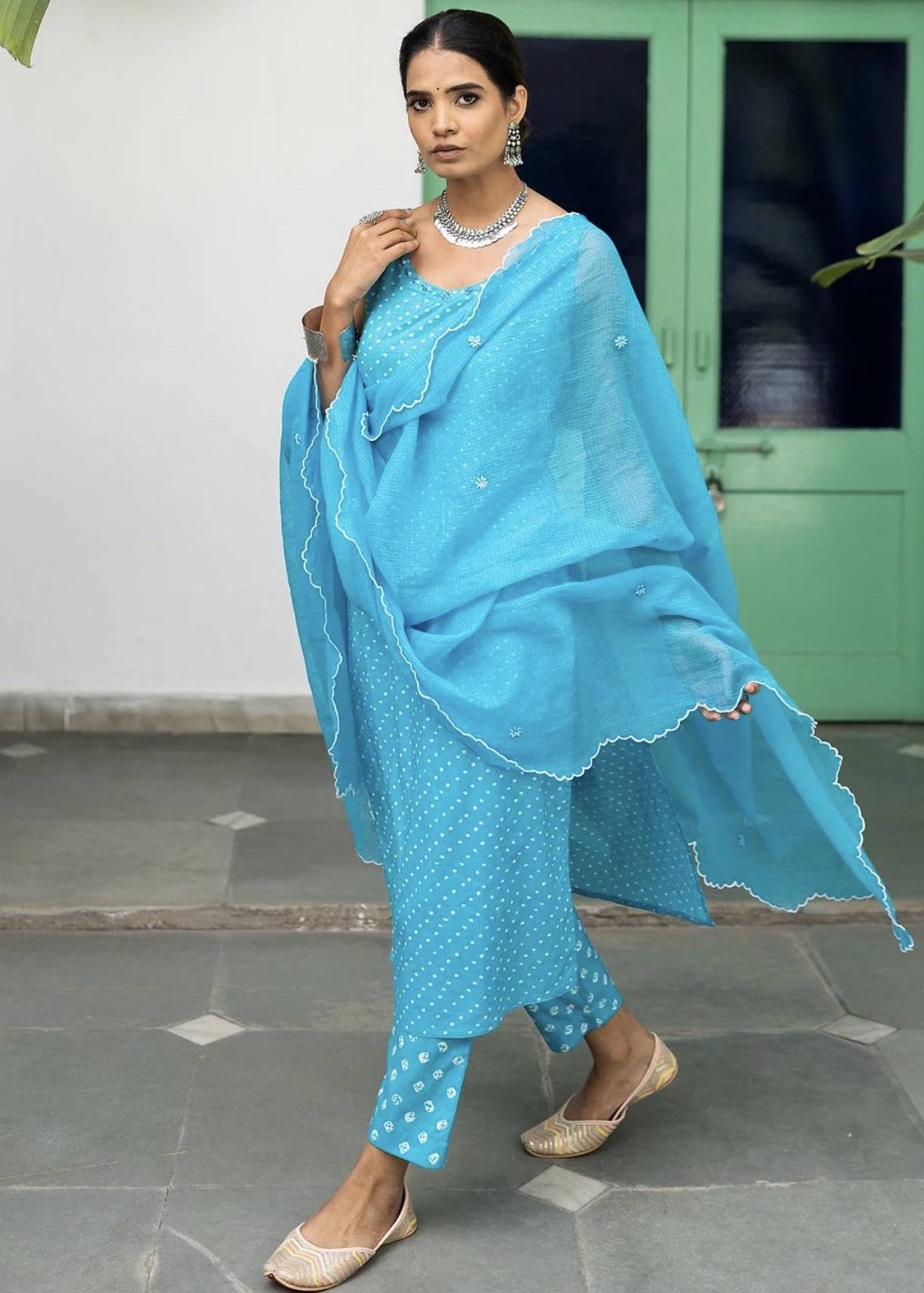 Blue Bandhani Kurta Set Image - 0