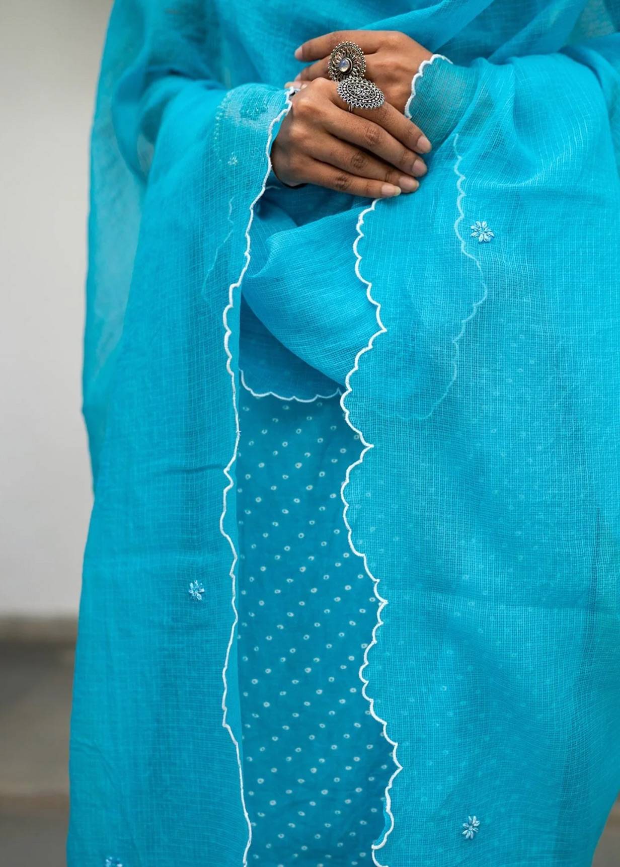 Blue Bandhani Kurta Set Image - 3