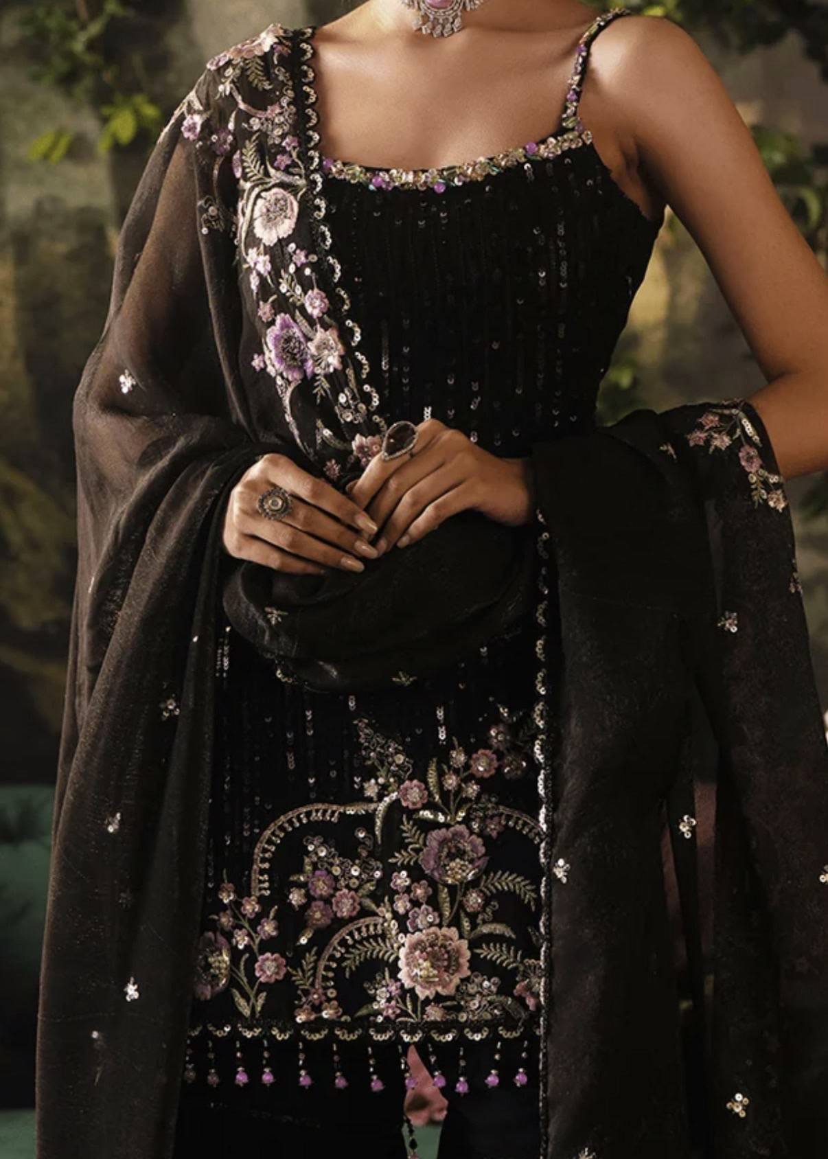 Black Embroidered Gharara Image - 2