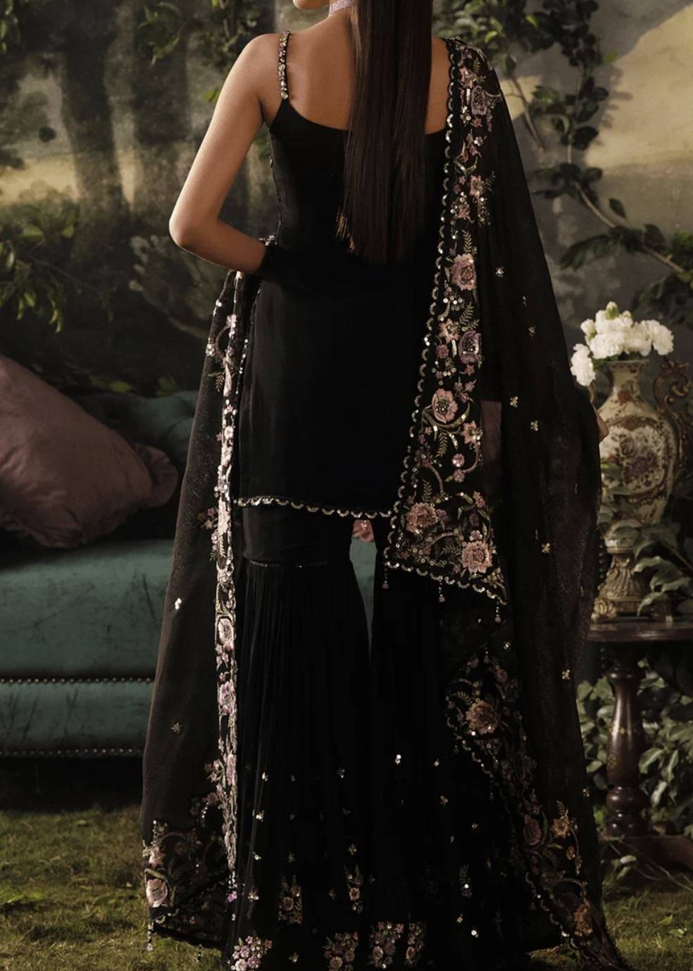 Black Embroidered Gharara Image - 1