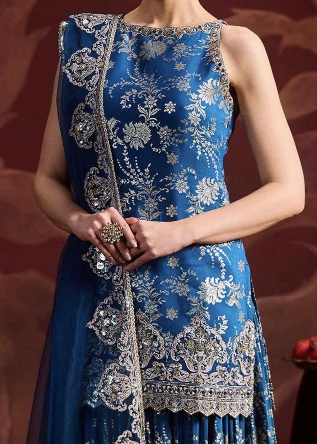 Teal Blue Embroidered Sharara Image - 4