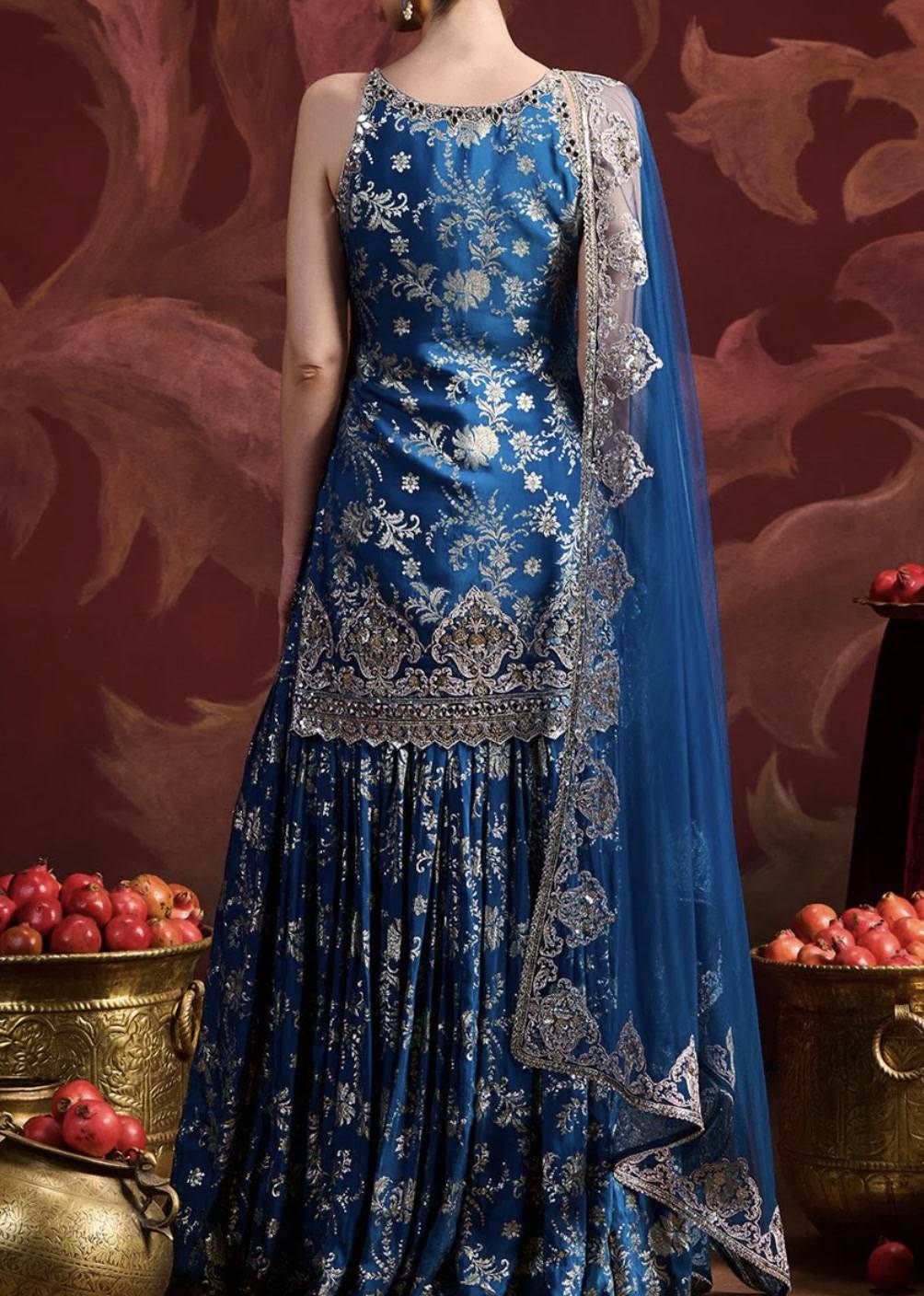 Teal Blue Embroidered Sharara Image - 1