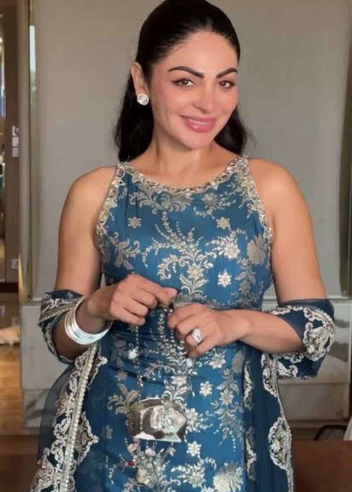 Teal Blue Embroidered Sharara Image - 3