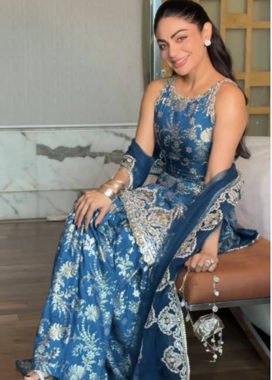 Teal Blue Embroidered Sharara Image - 2
