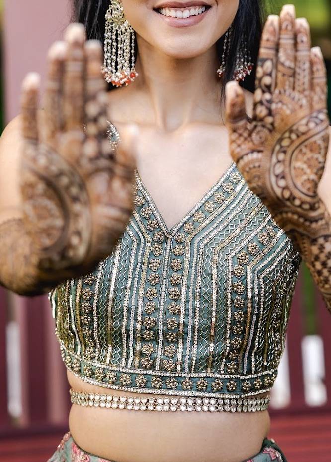 Sage Green Floral Embroidered Lehenga Image - 2