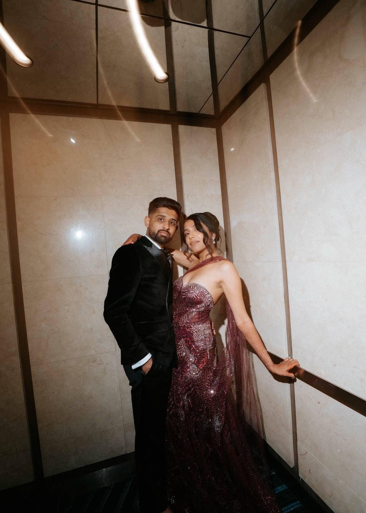 Maroon Beaded Feather Trim Gown Image - 1