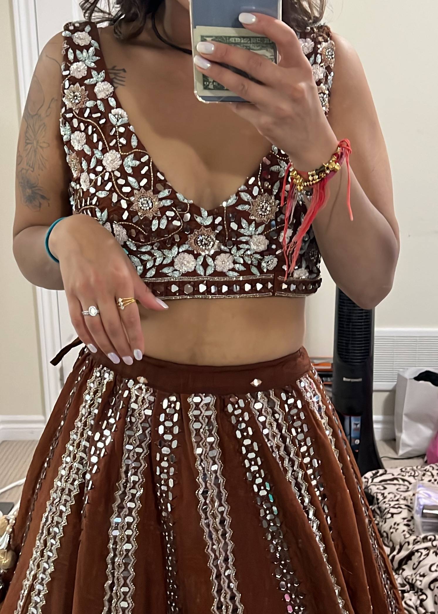 Brown Mirror Work Lehenga Set Image - 1