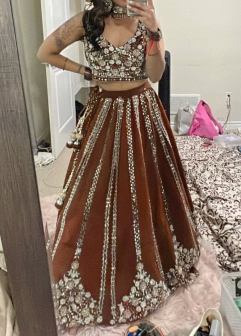 Brown Mirror Work Lehenga Set Image - 0