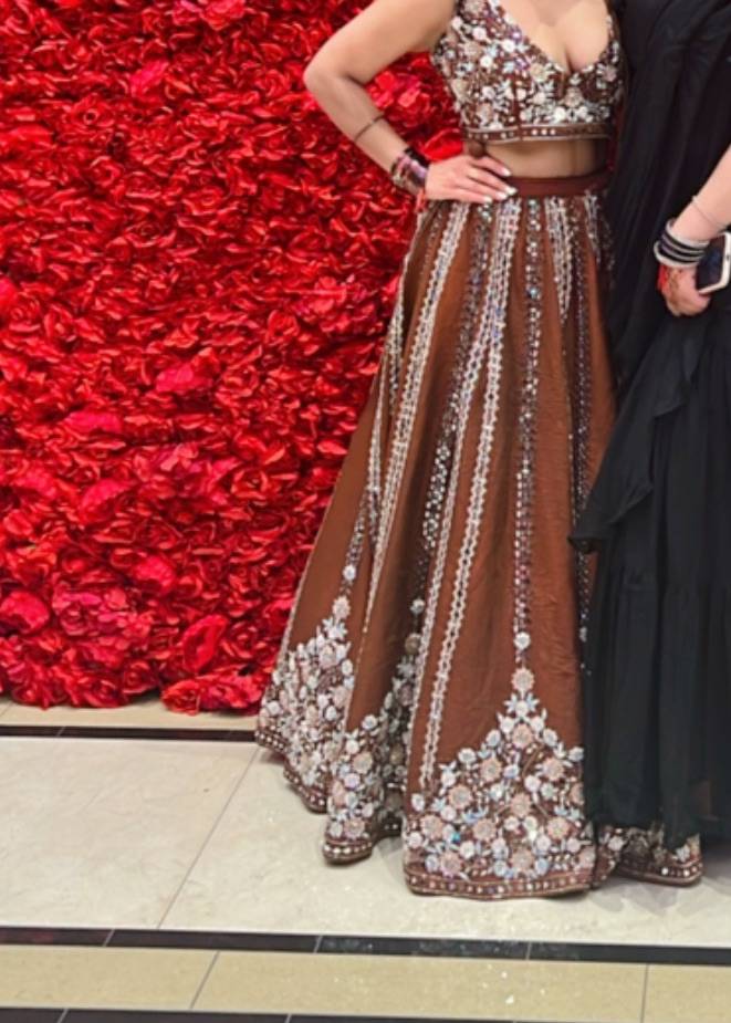 Brown Mirror Work Lehenga Set Image - 2