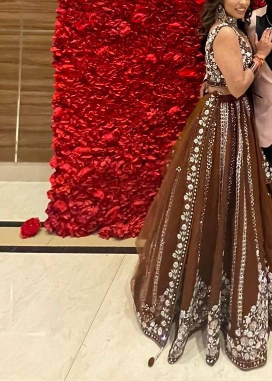 Brown Mirror Work Lehenga Set Image - 3