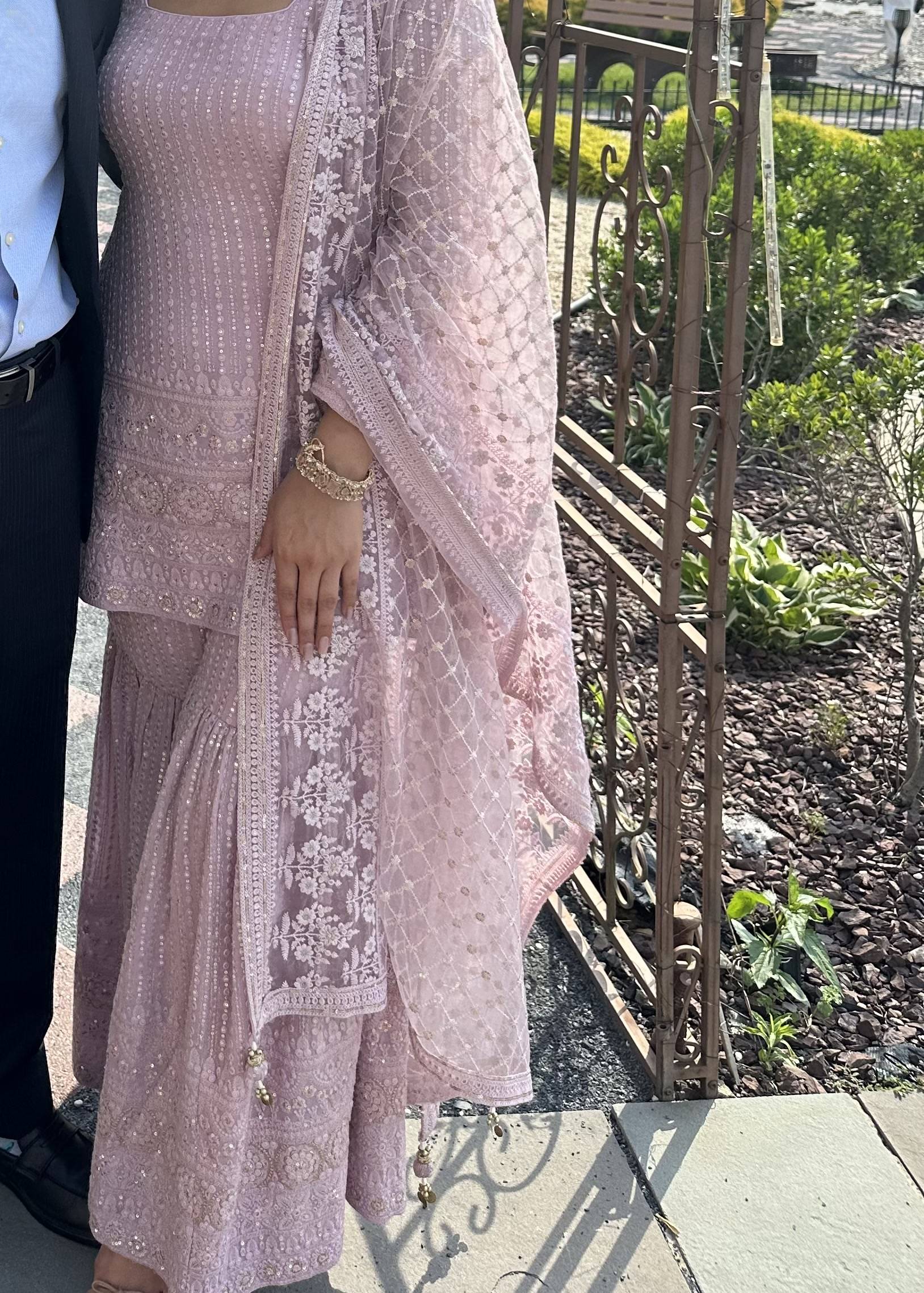 Dusty Pink Chikankari Gharara Set Image - 0
