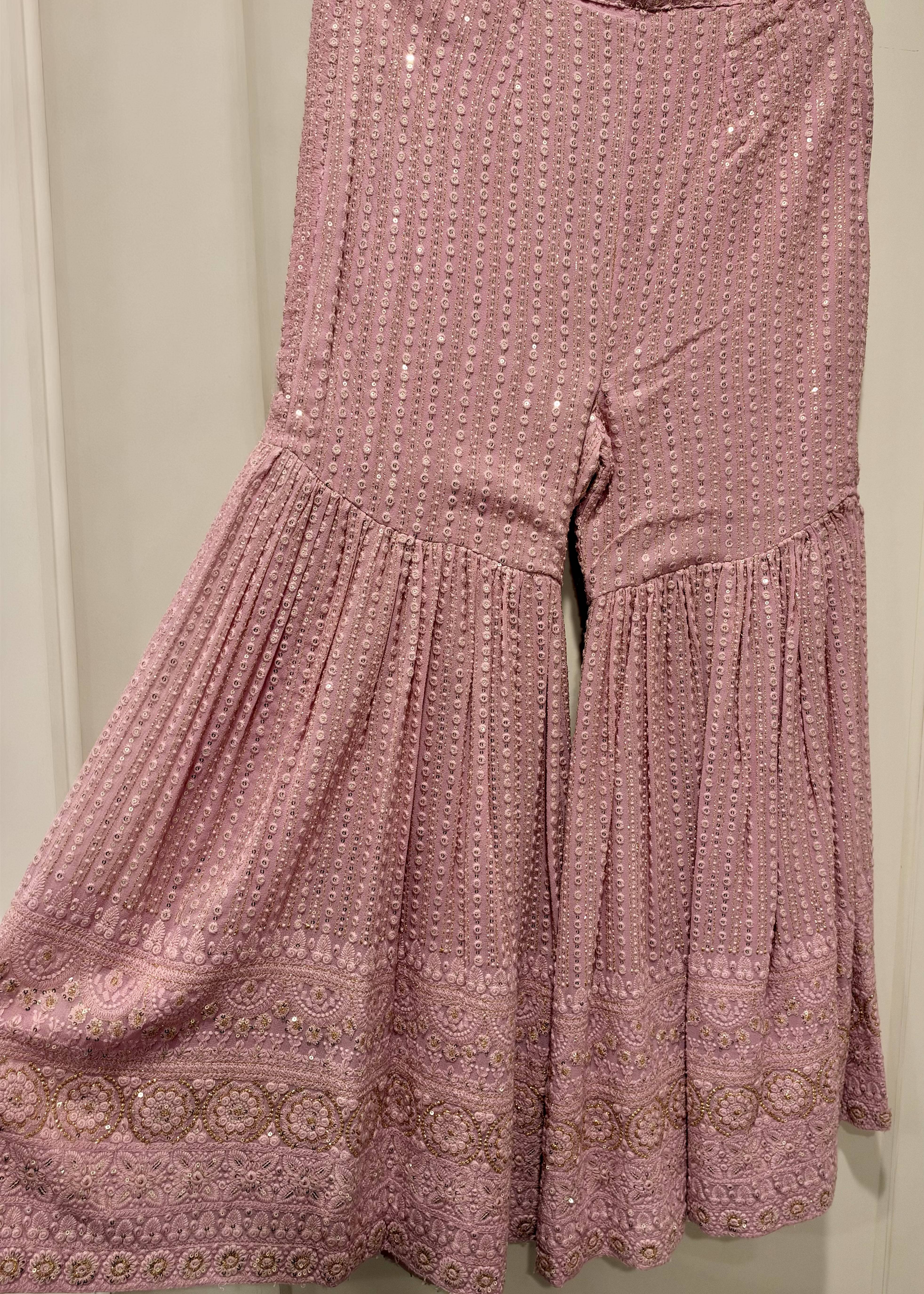 Dusty Pink Chikankari Gharara Set Image - 2