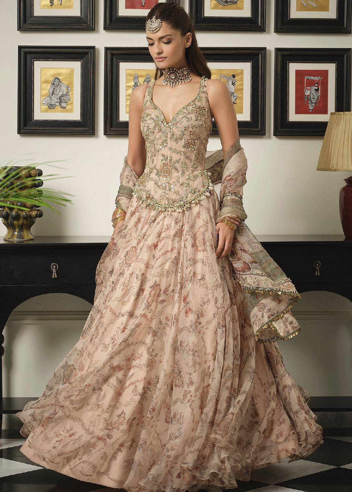 Blush Floral Printed Anarkali Image - 0