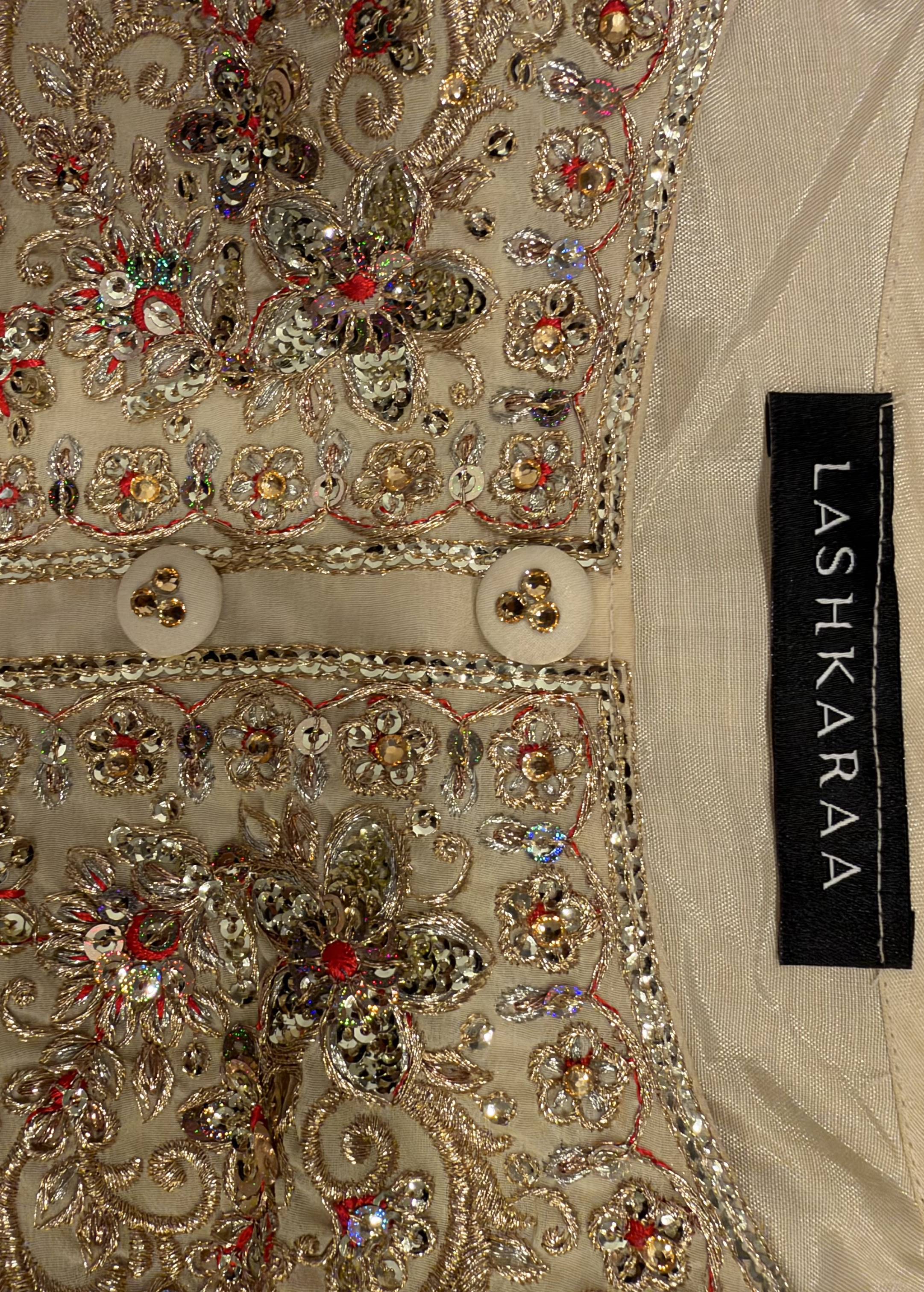 Cream and Red Embroidered Lehenga Image - 5