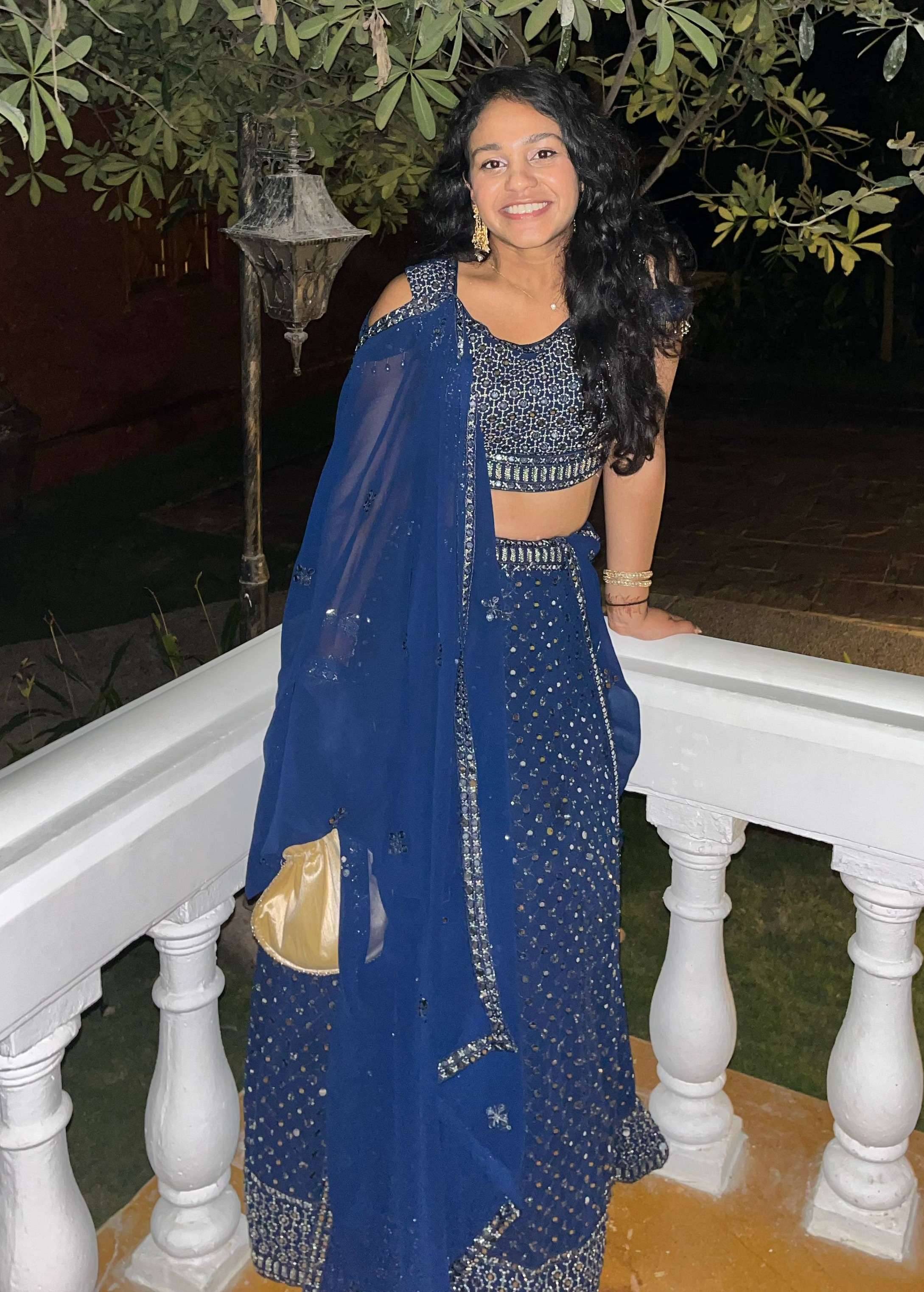 Royal Blue Mirror Work Lehenga Set Image - 0