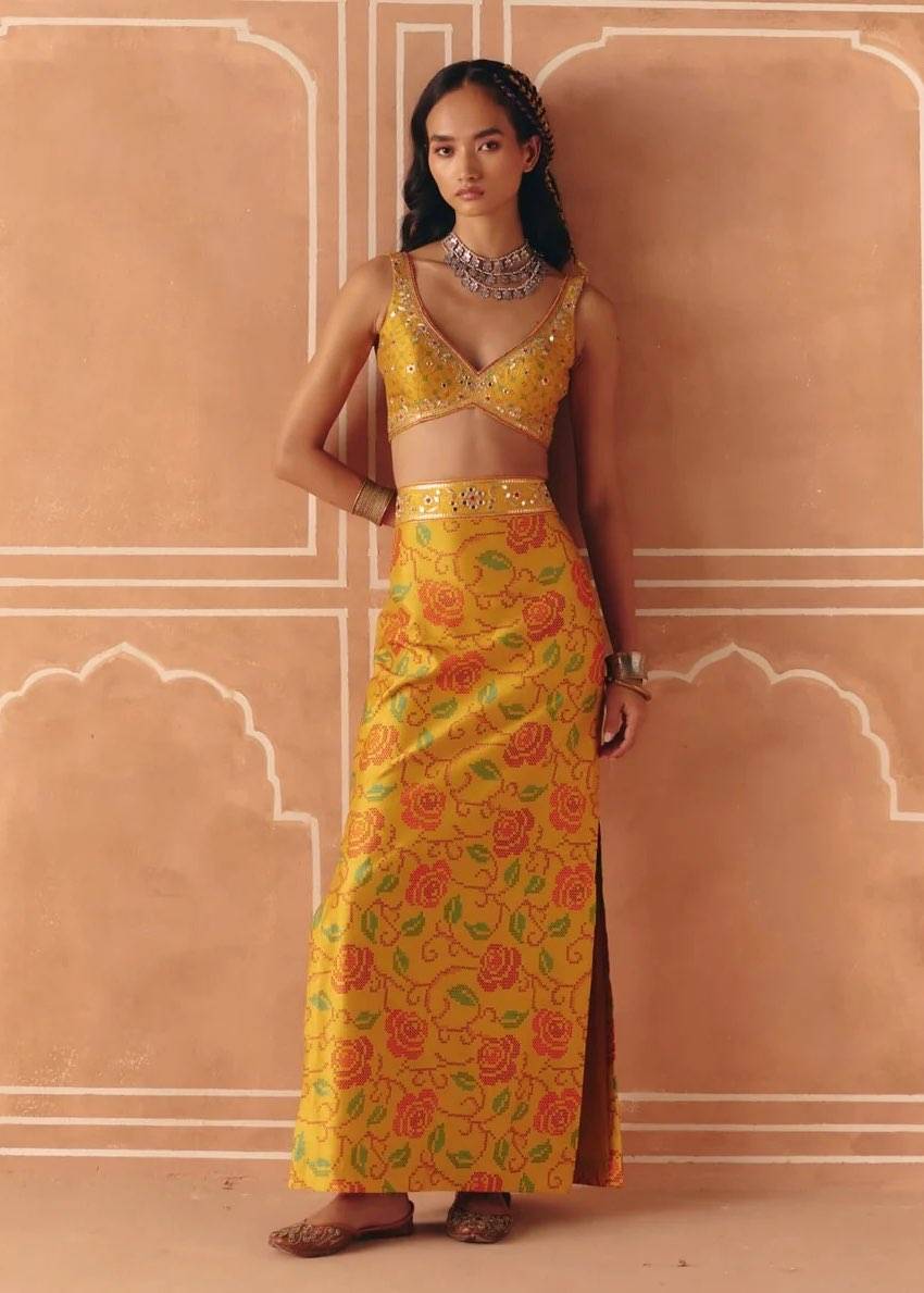 Saffron Orange Mirror Work Co-Ord Set Image - 0