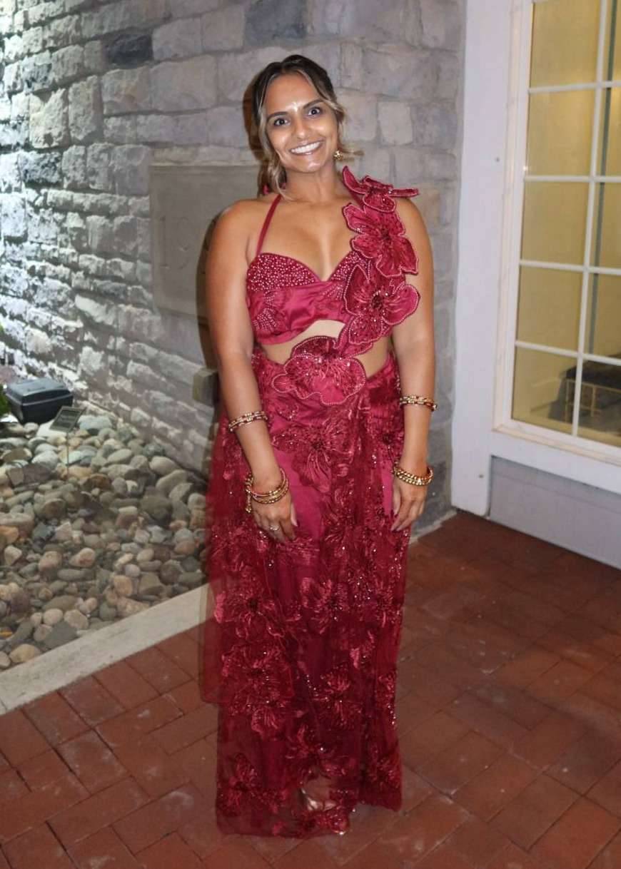 Wine Red Floral Pre-Draped Sari Image - 0