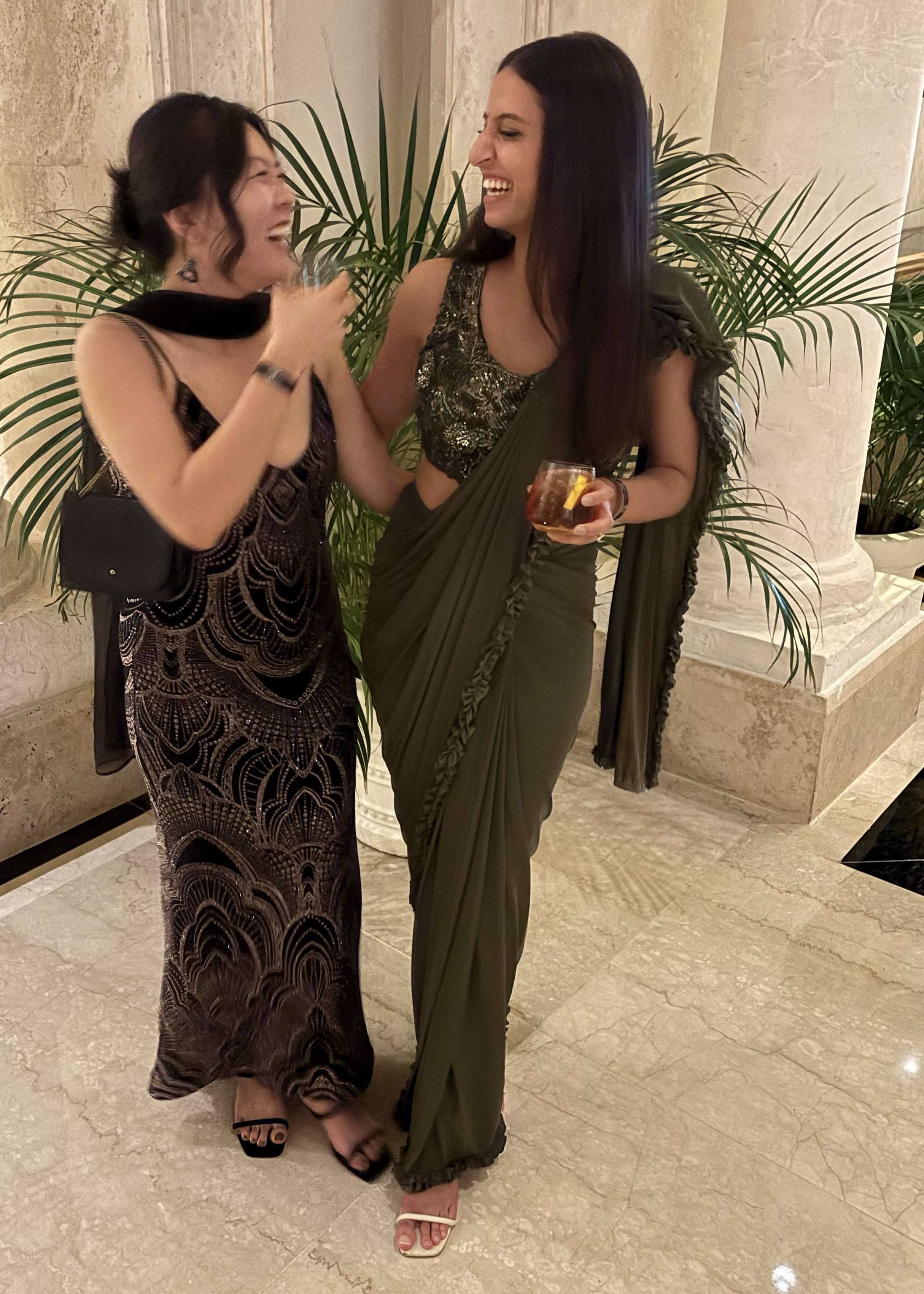 Olive Green Ruffled Pre-Draped Sari Image - 1
