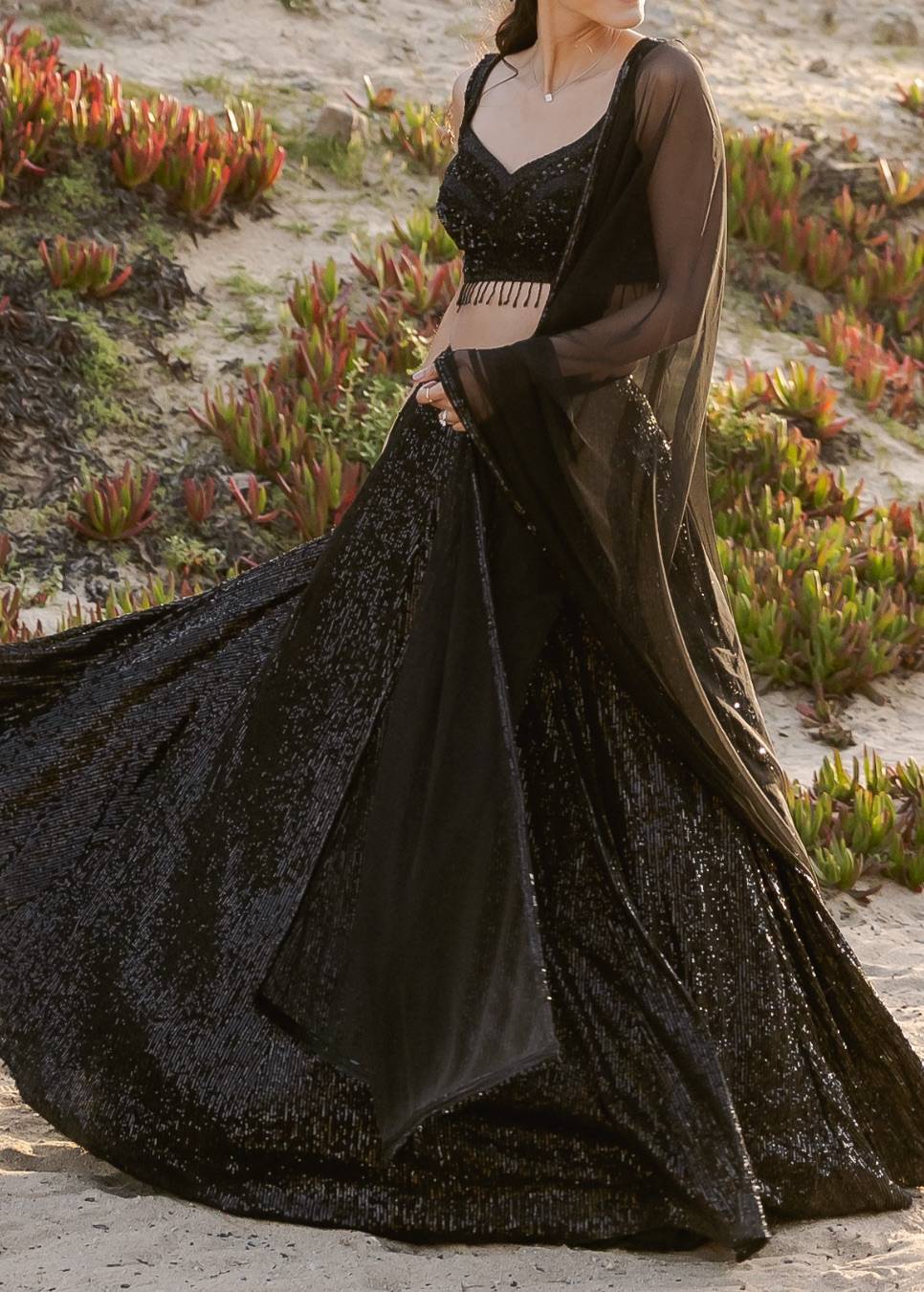 Black Sequin Lehenga Set Image - 2