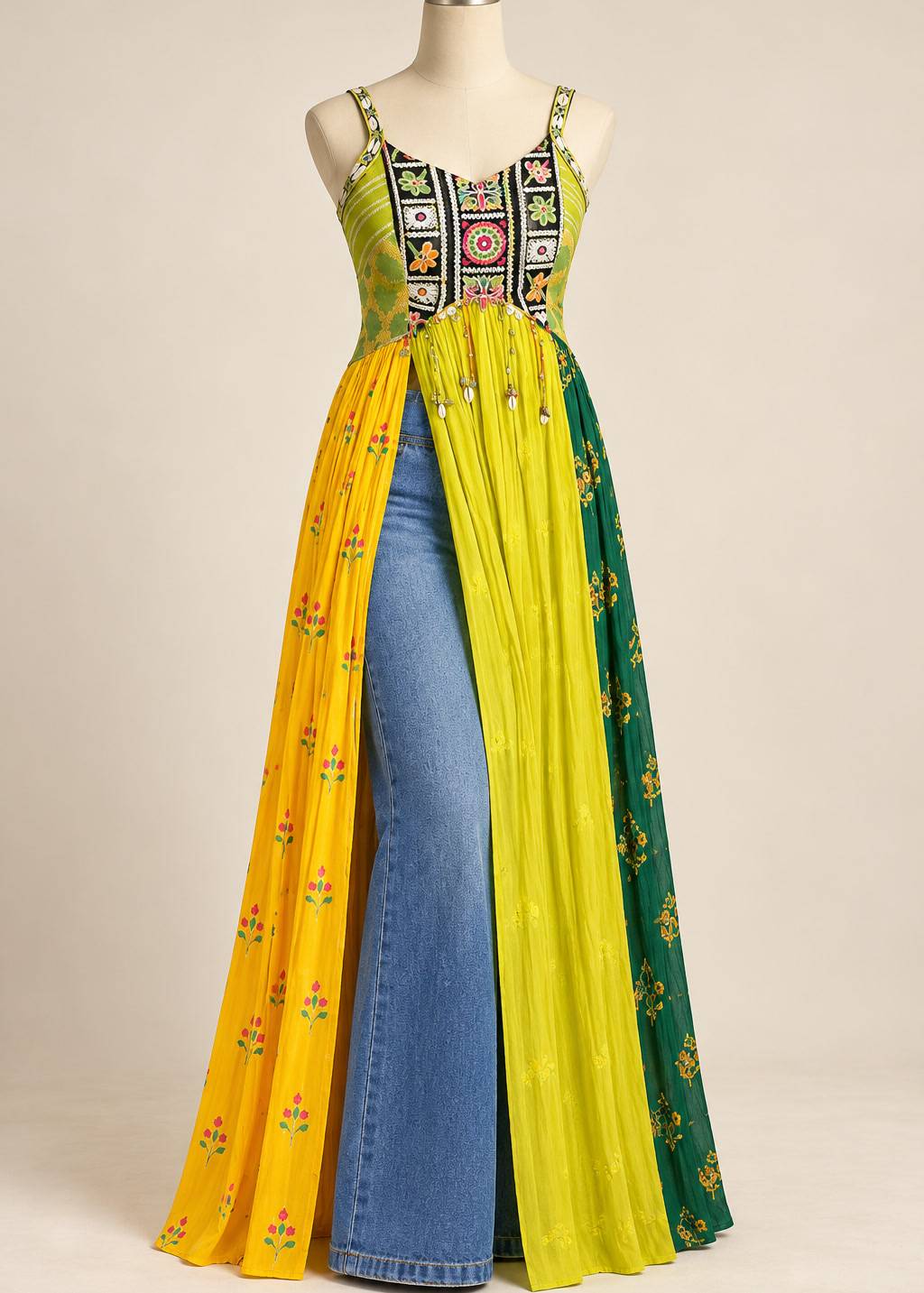 Multicolor Floral Embroidered Panel Kurta Image - 0