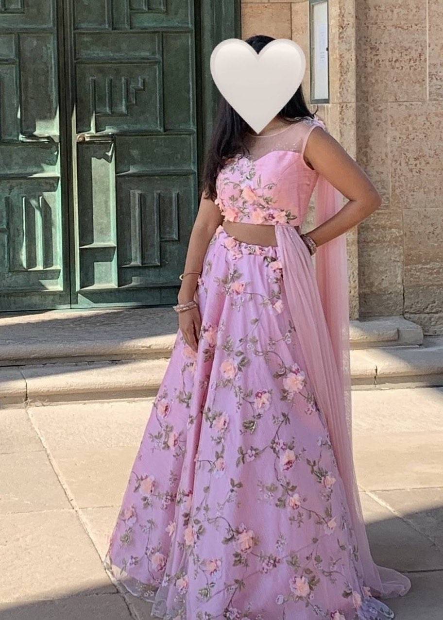 Pink Floral Appliqué Lehenga Set Image - 0