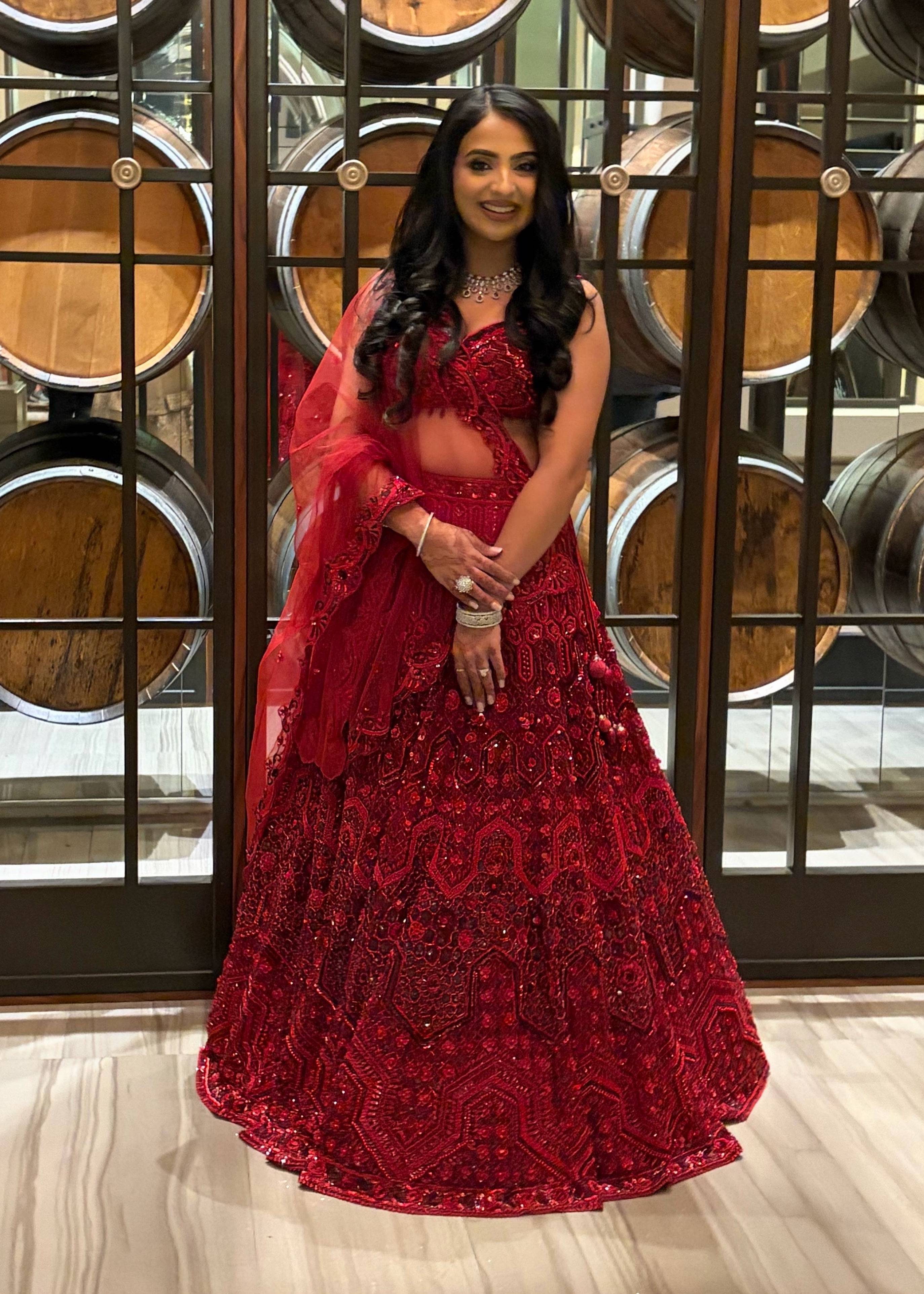 Red Sequin Embellished Lehenga Image - 0