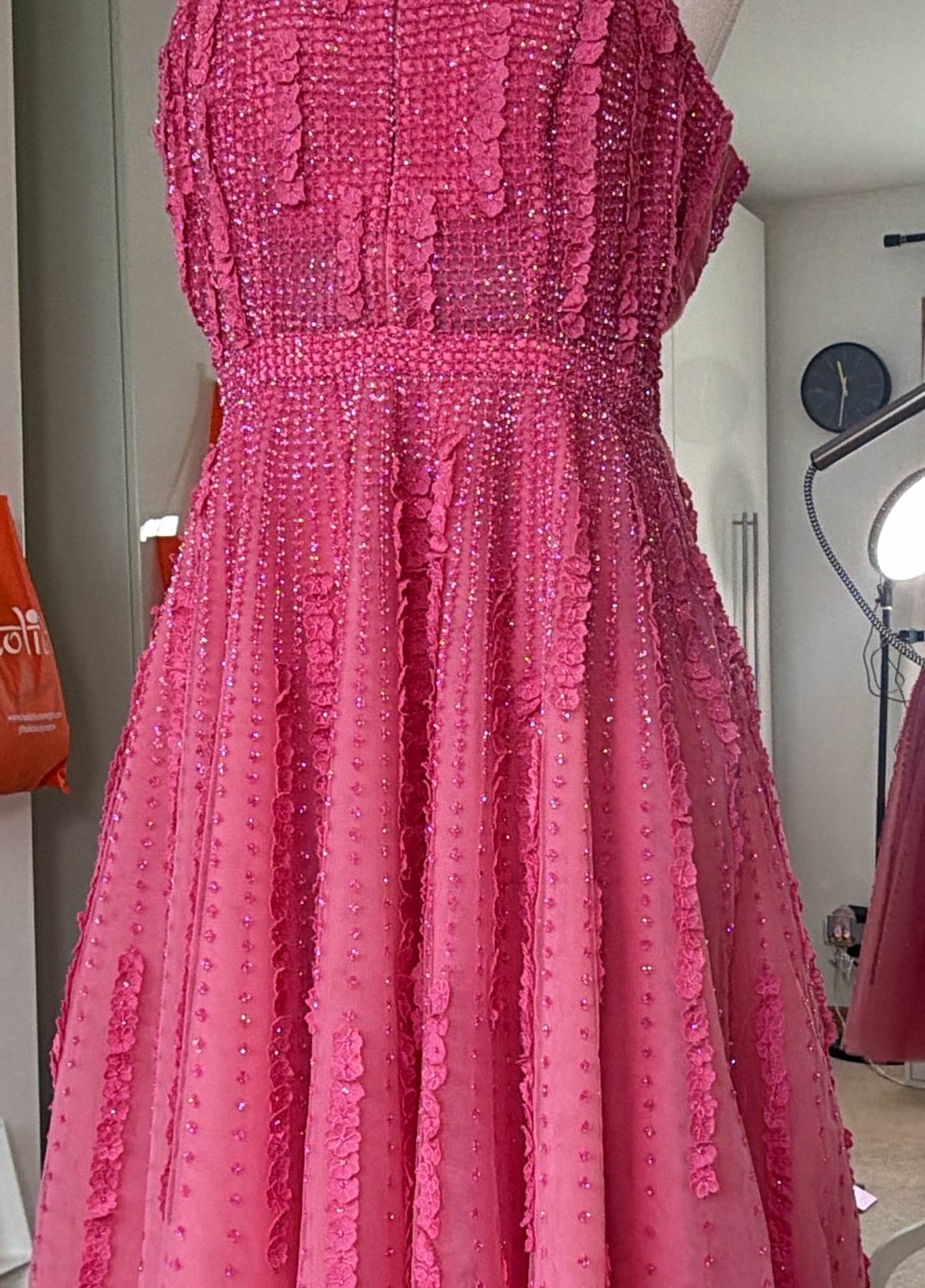 Rose Pink Tulle Applique Midi Dress Image - 2