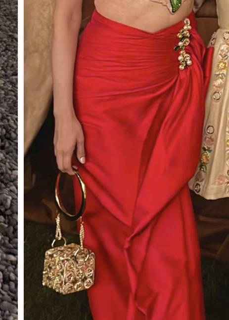 Red Embellished Draped Co-Ord Set Image - 5