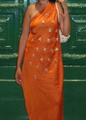 Orange One Shoulder Embellished Dress Image - 1