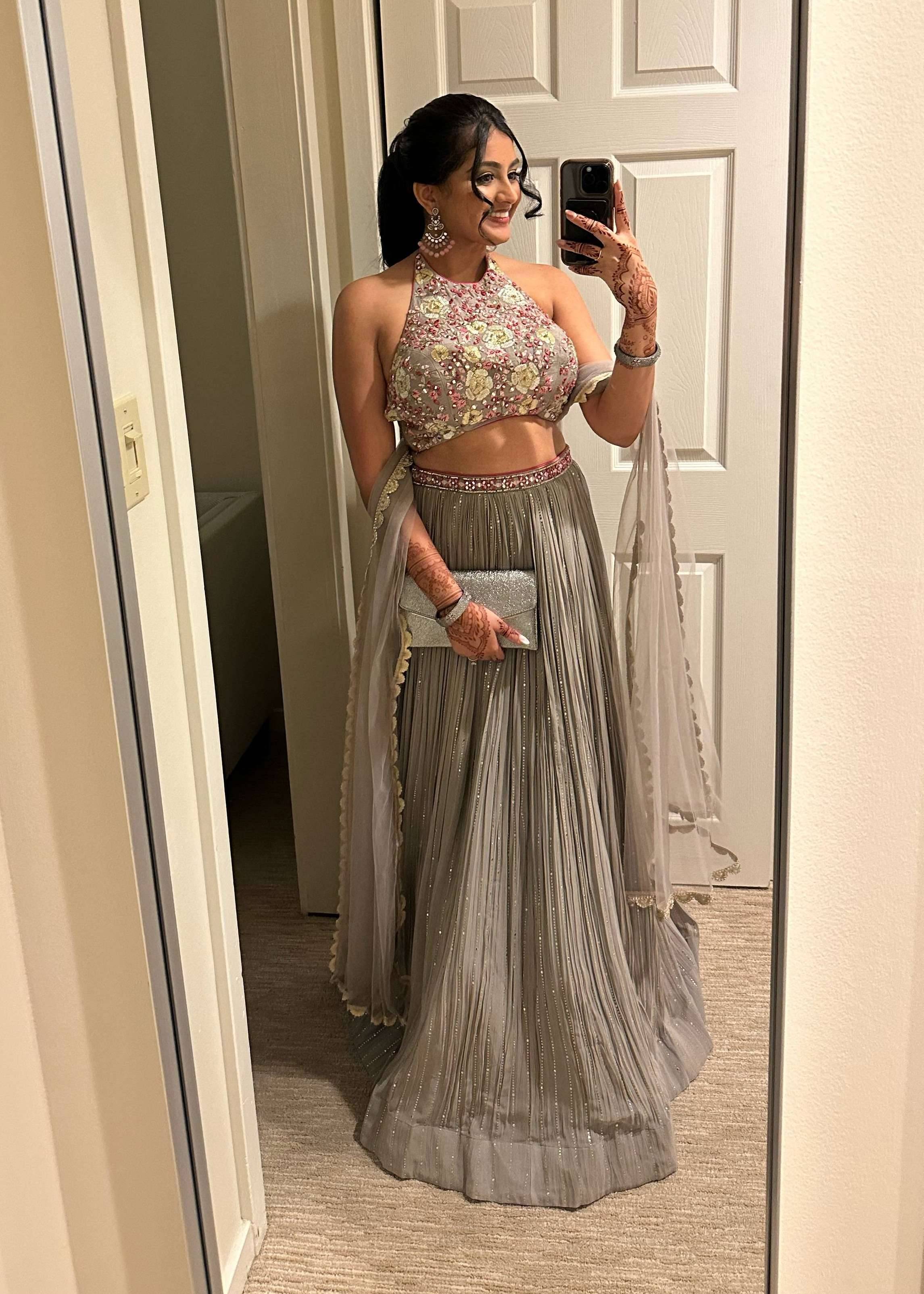 Gray Pleated Lehenga Set Image - 0