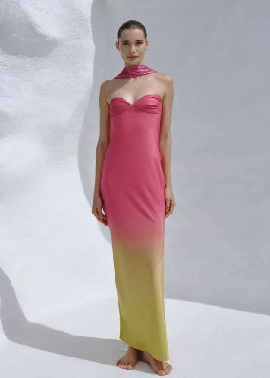 Pink and Yellow Ombre Maxi Dress Image - 0