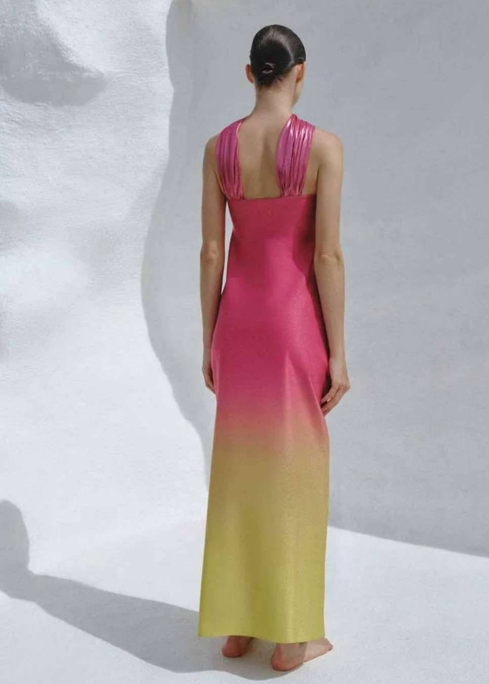 Pink and Yellow Ombre Maxi Dress Image - 1