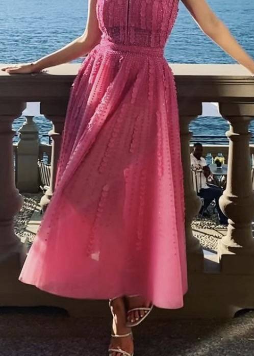 Rose Pink Tulle Applique Midi Dress Image - 1