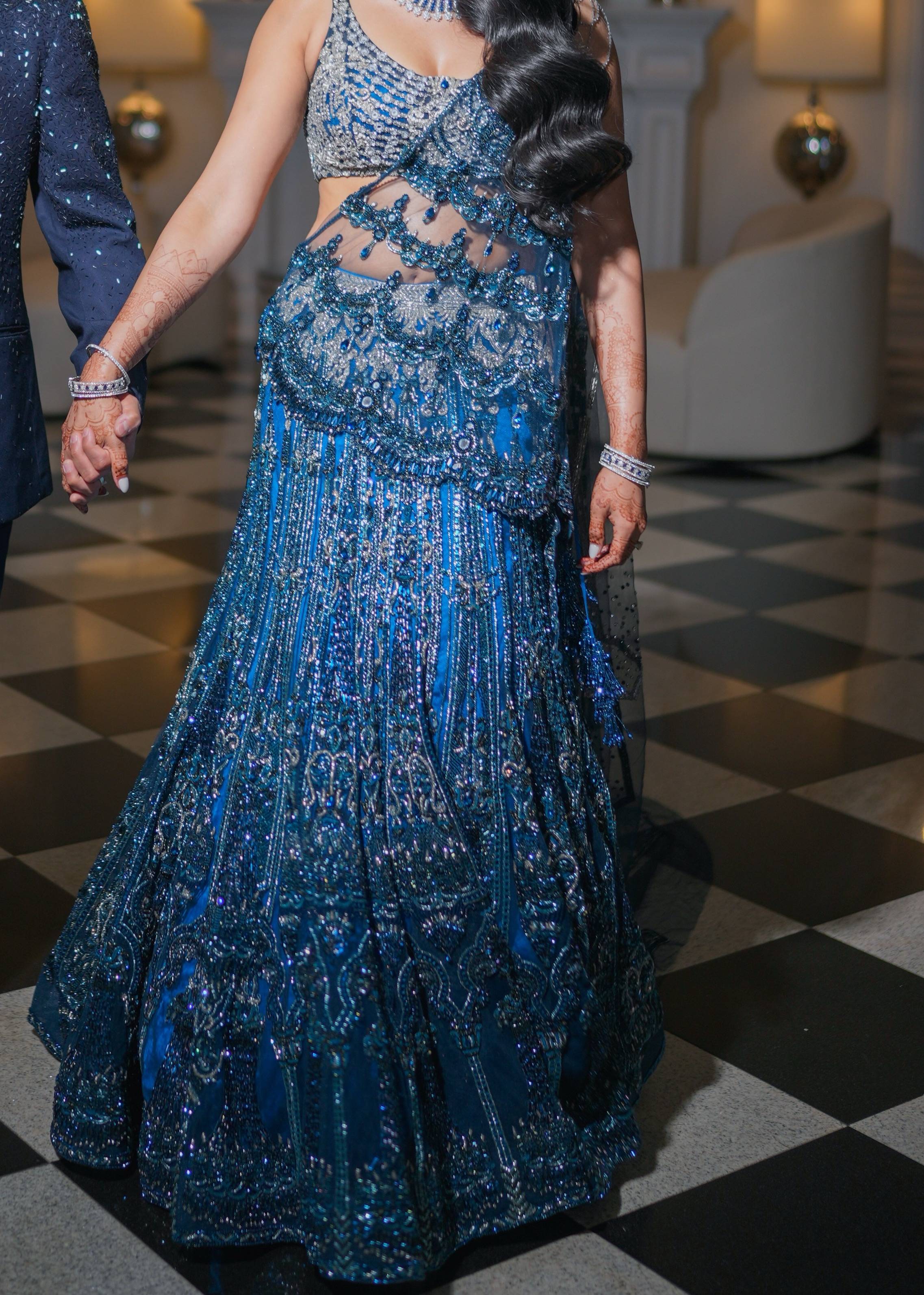 Blue and Silver Embellished Lehenga Image - 0