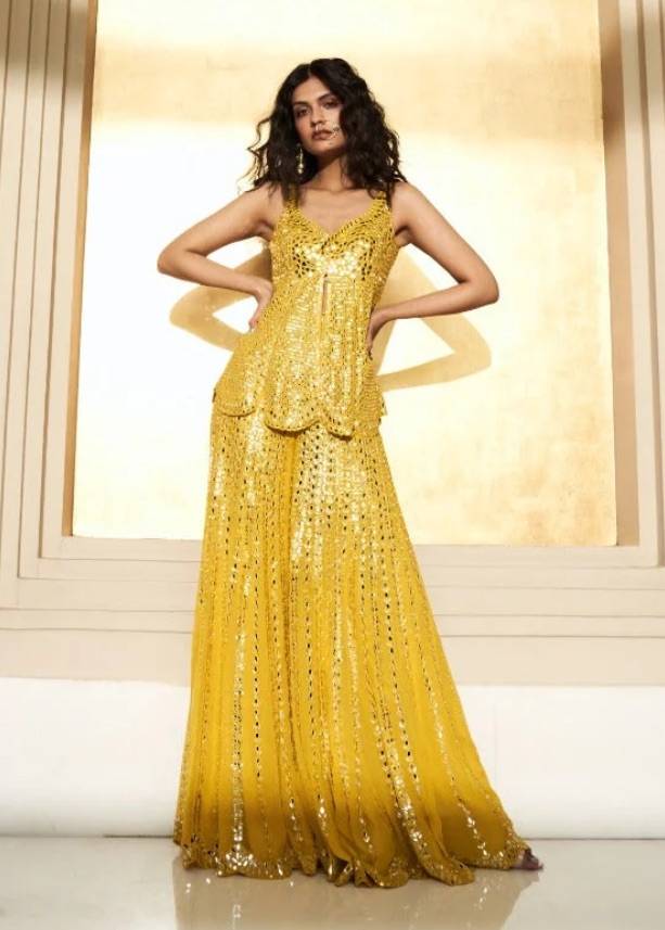 Orange Mirrorwork Sharara Set Image - 6