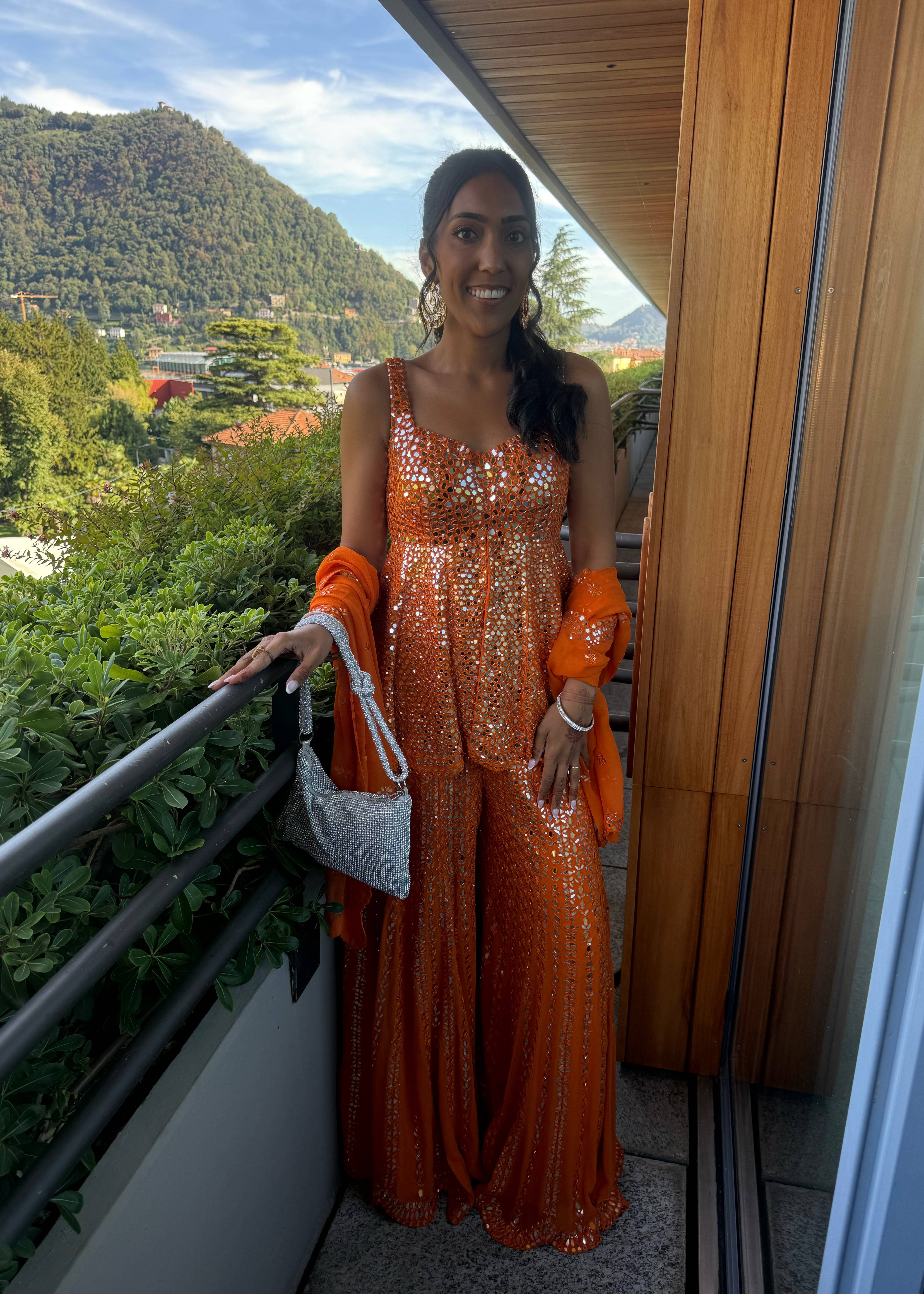 Orange Mirrorwork Sharara Set Image - 0