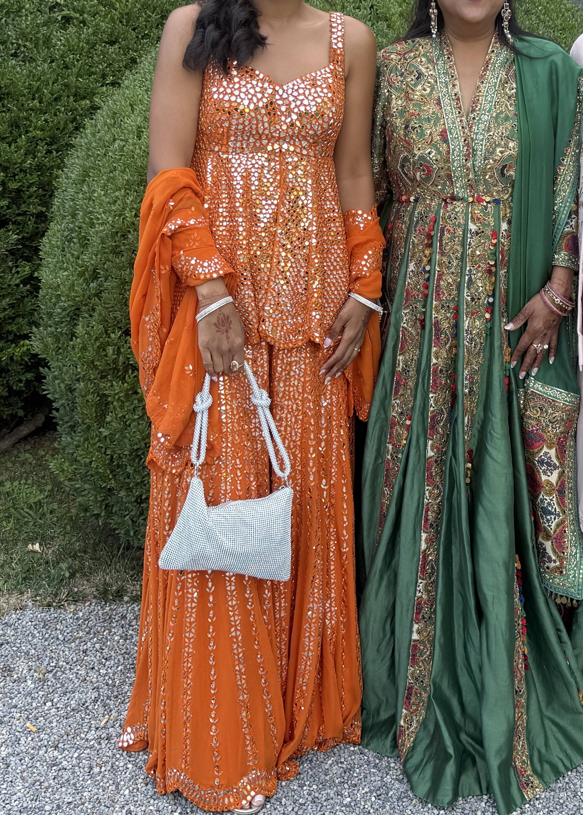Orange Mirrorwork Sharara Set Image - 1