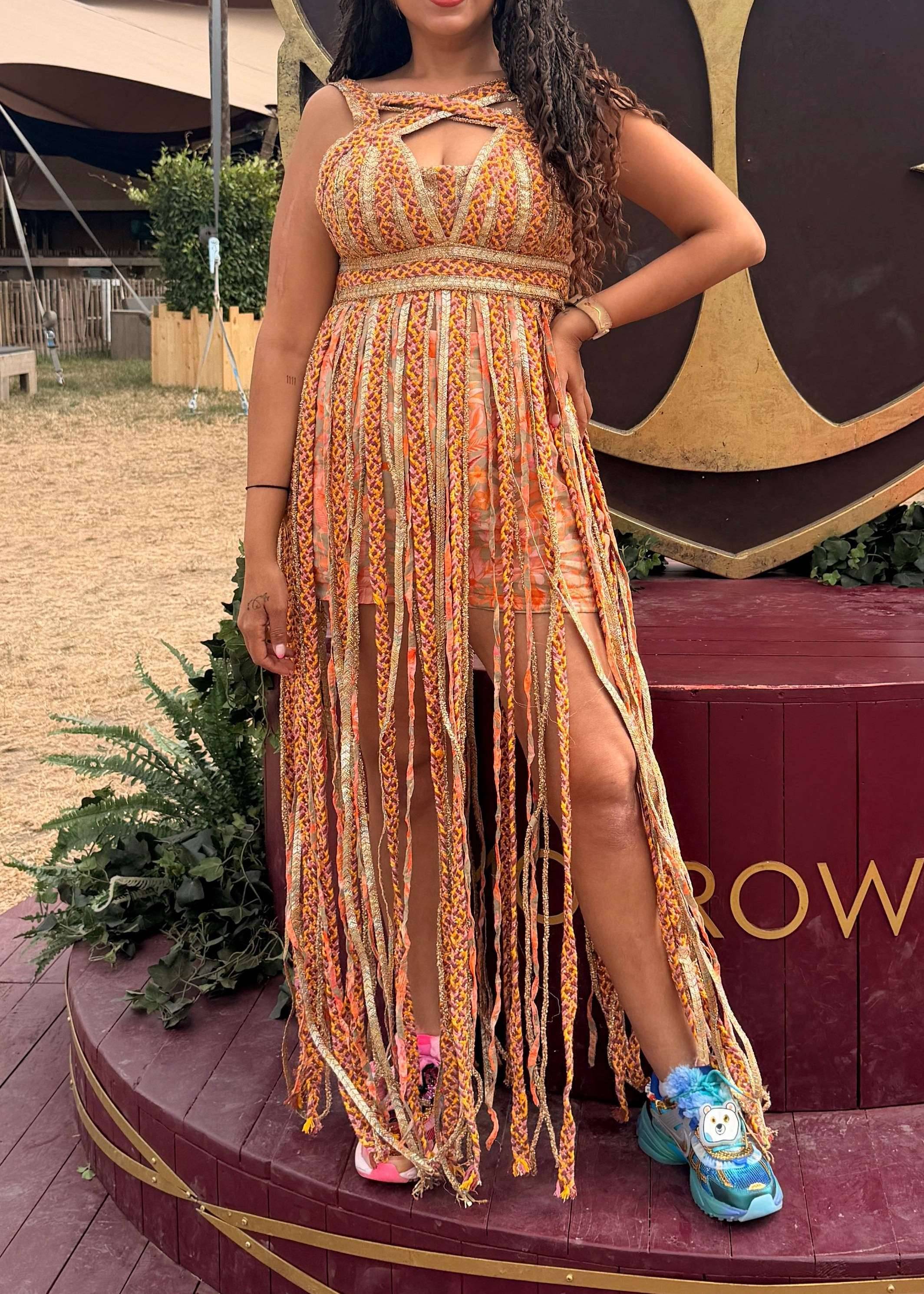 Orange Gold Fringe Co-Ord Set Image - 0
