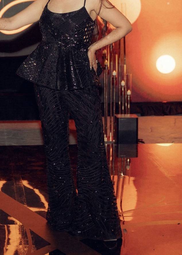 Black Beaded Peplum Sharara Set Image - 1