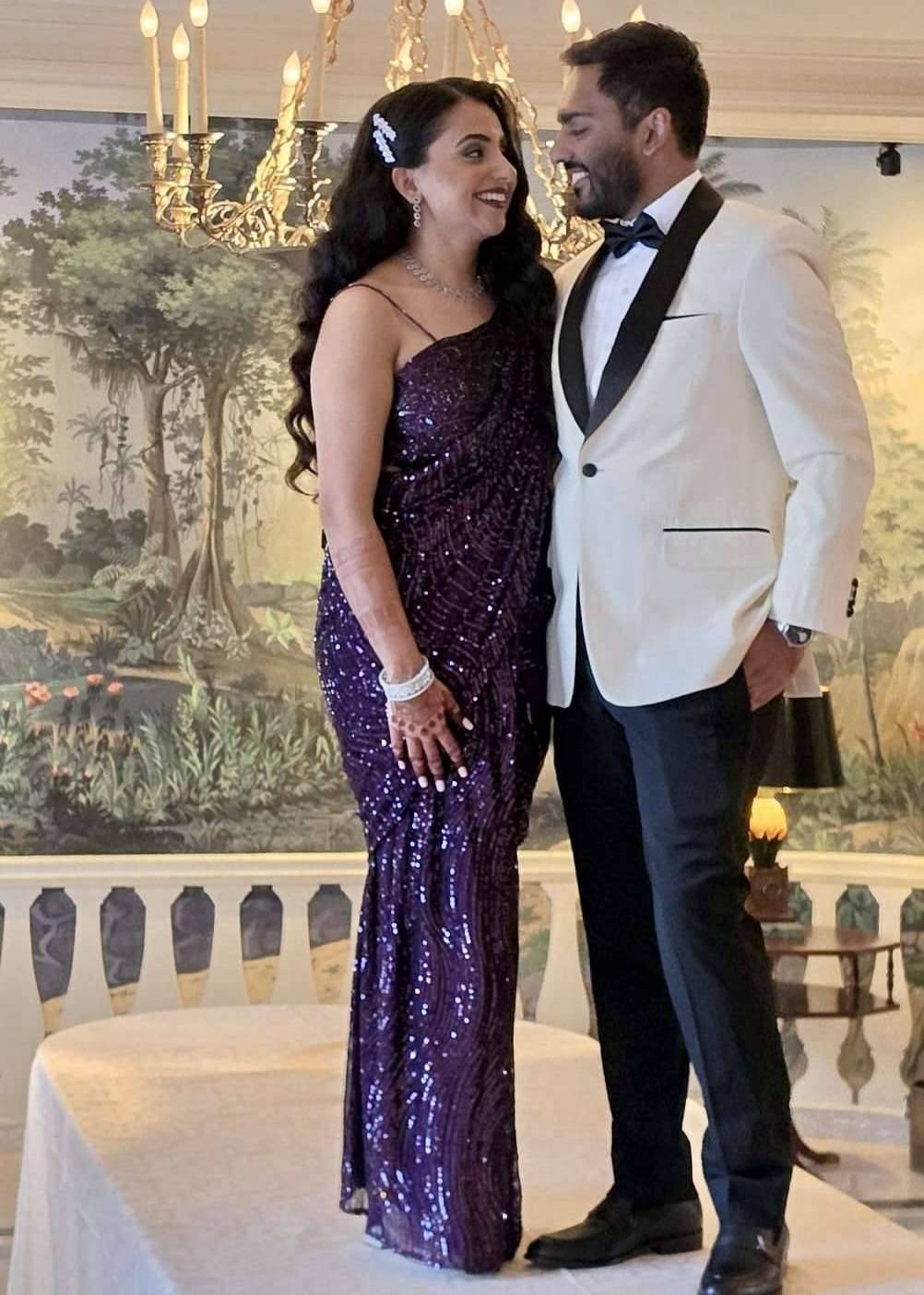 Purple Sequin Pre-Draped Sari Image - 1