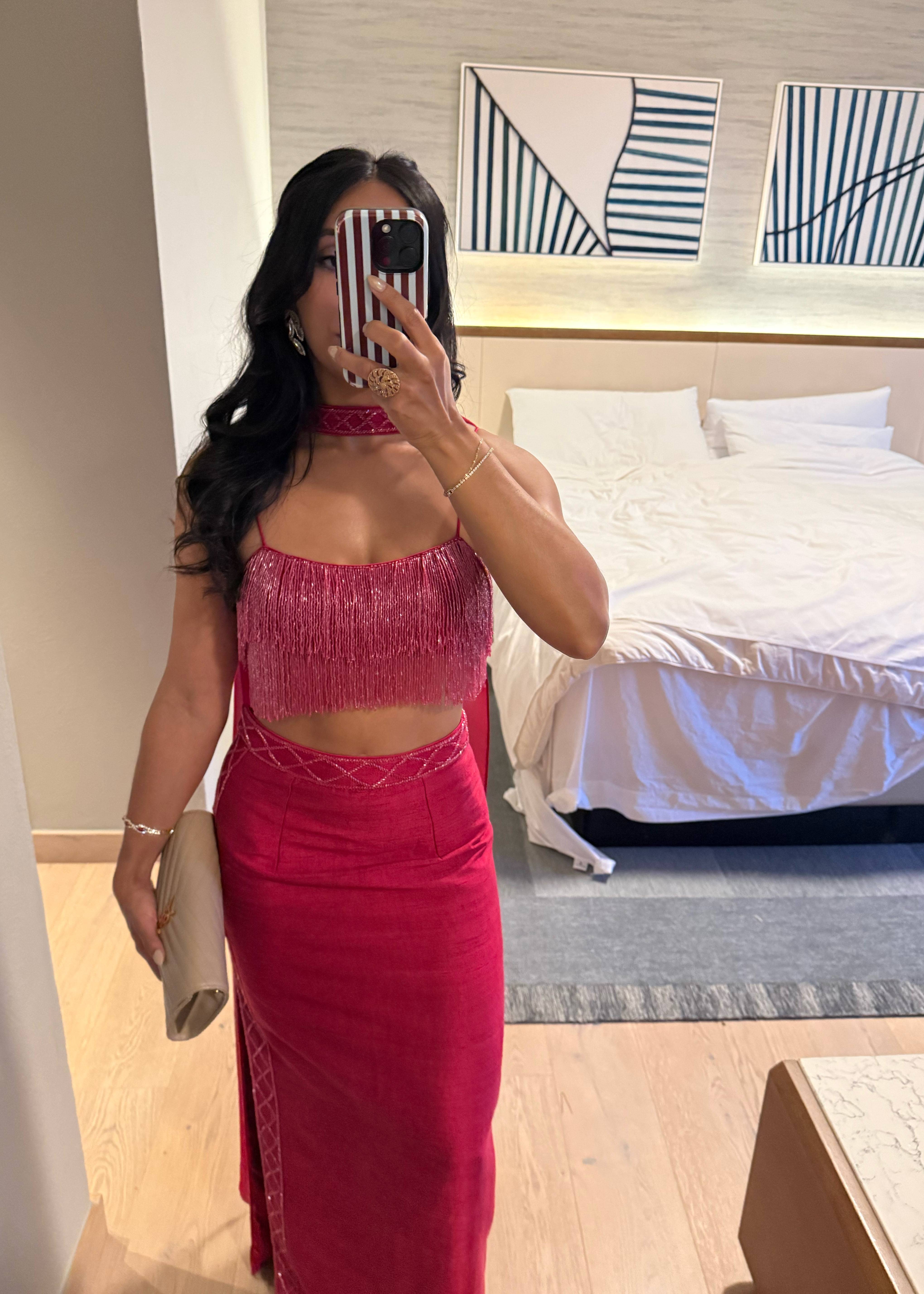 Pink Fringe Lehenga Set Image - 1