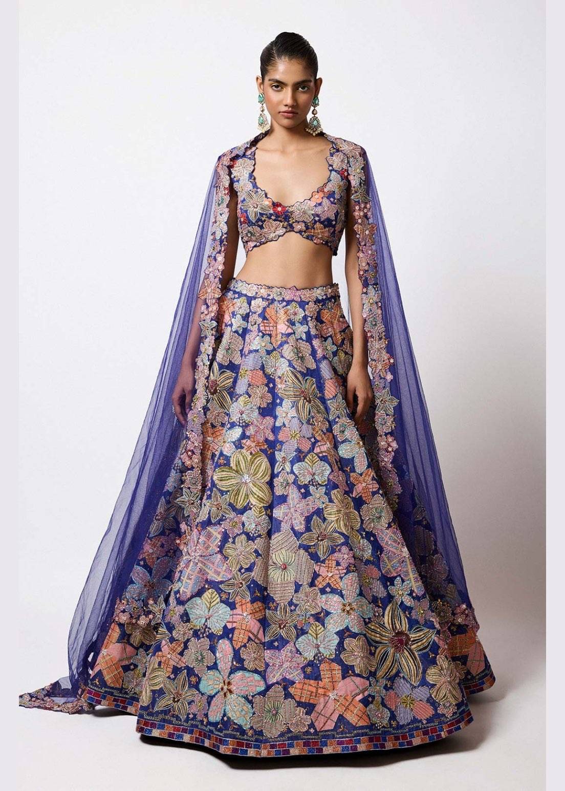 Blue Floral Embroidered Lehenga Set Image - 0
