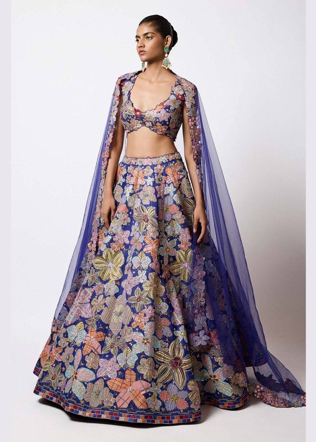Blue Floral Embroidered Lehenga Set Image - 2