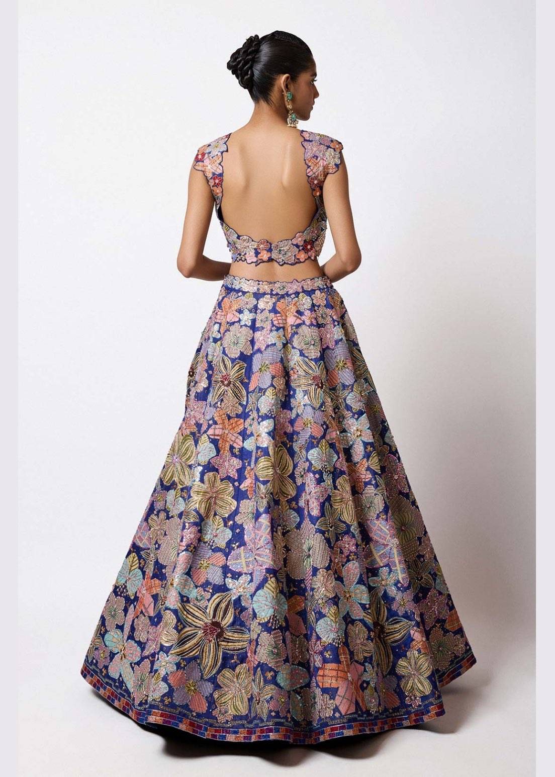 Blue Floral Embroidered Lehenga Set Image - 1